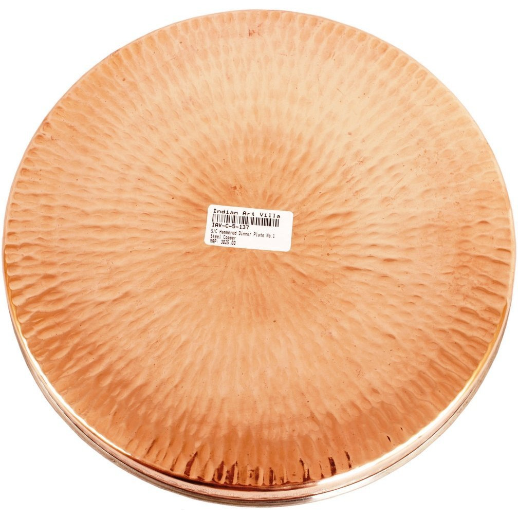 IndianArtVilla Steel Copper Hammered Dinner Plate 12 Dia