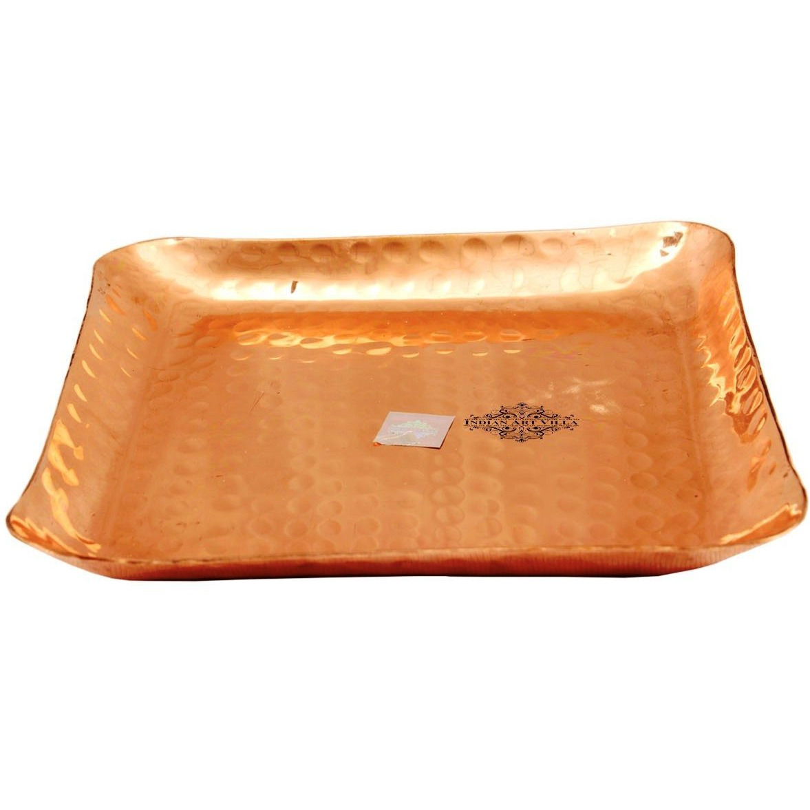 IndianArtVilla Pure Copper Hammered Square Tray Platter- 6 Inch Length