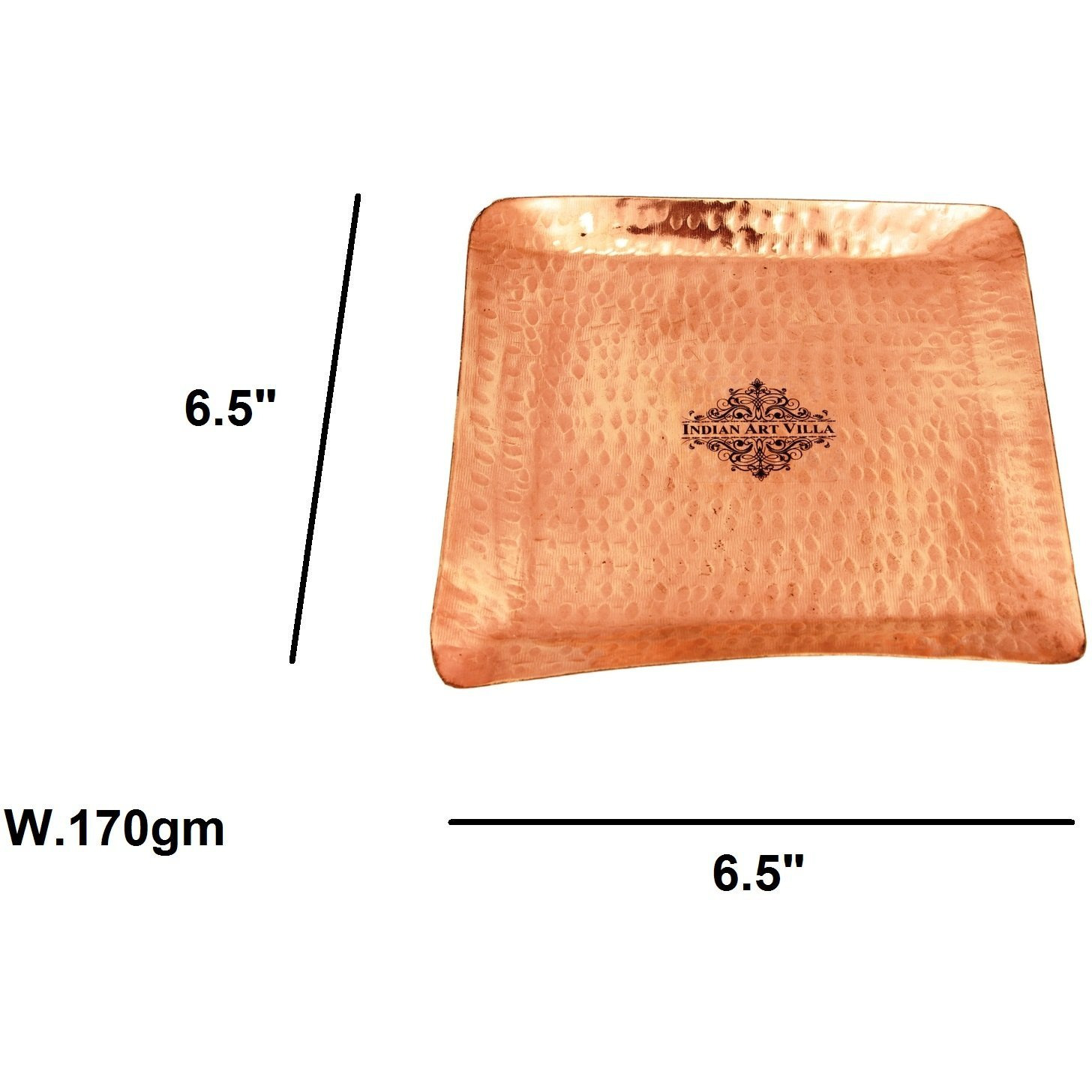 IndianArtVilla Copper Hammered Small Square Tray Platter - 6.5 Inch Length
