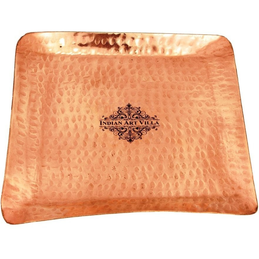 IndianArtVilla Copper Hammered Small Square Tray Platter - 6.5 Inch Length