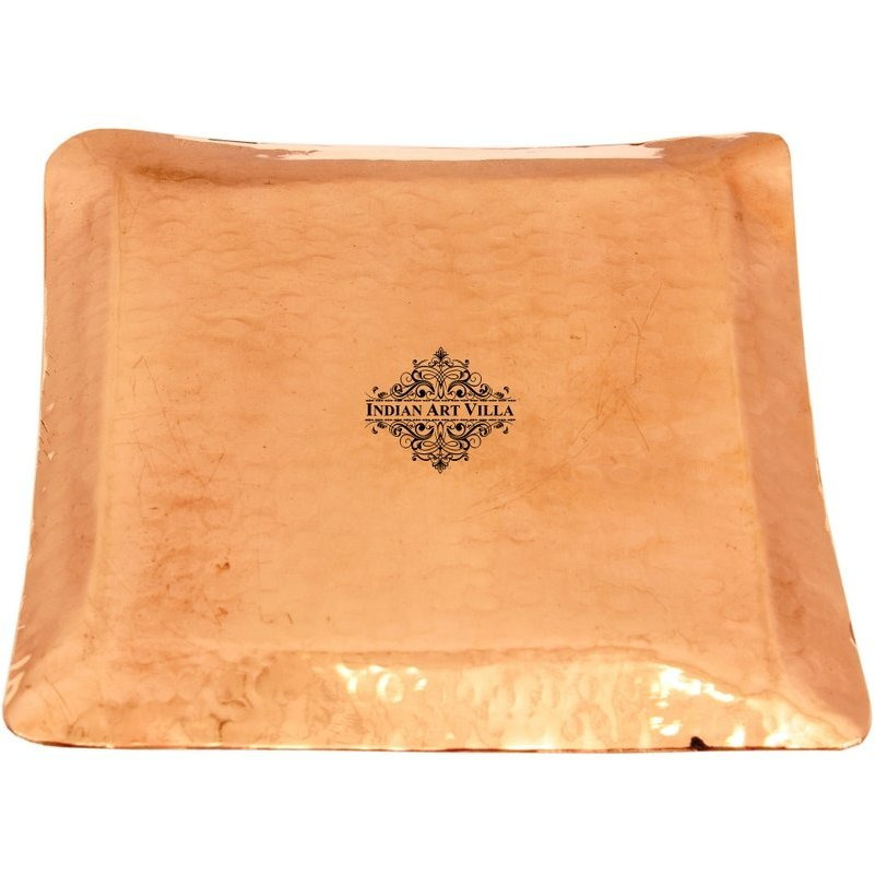 IndianArtVilla Copper Hammered Small Square Tray Platter - 6.5 Inch Length