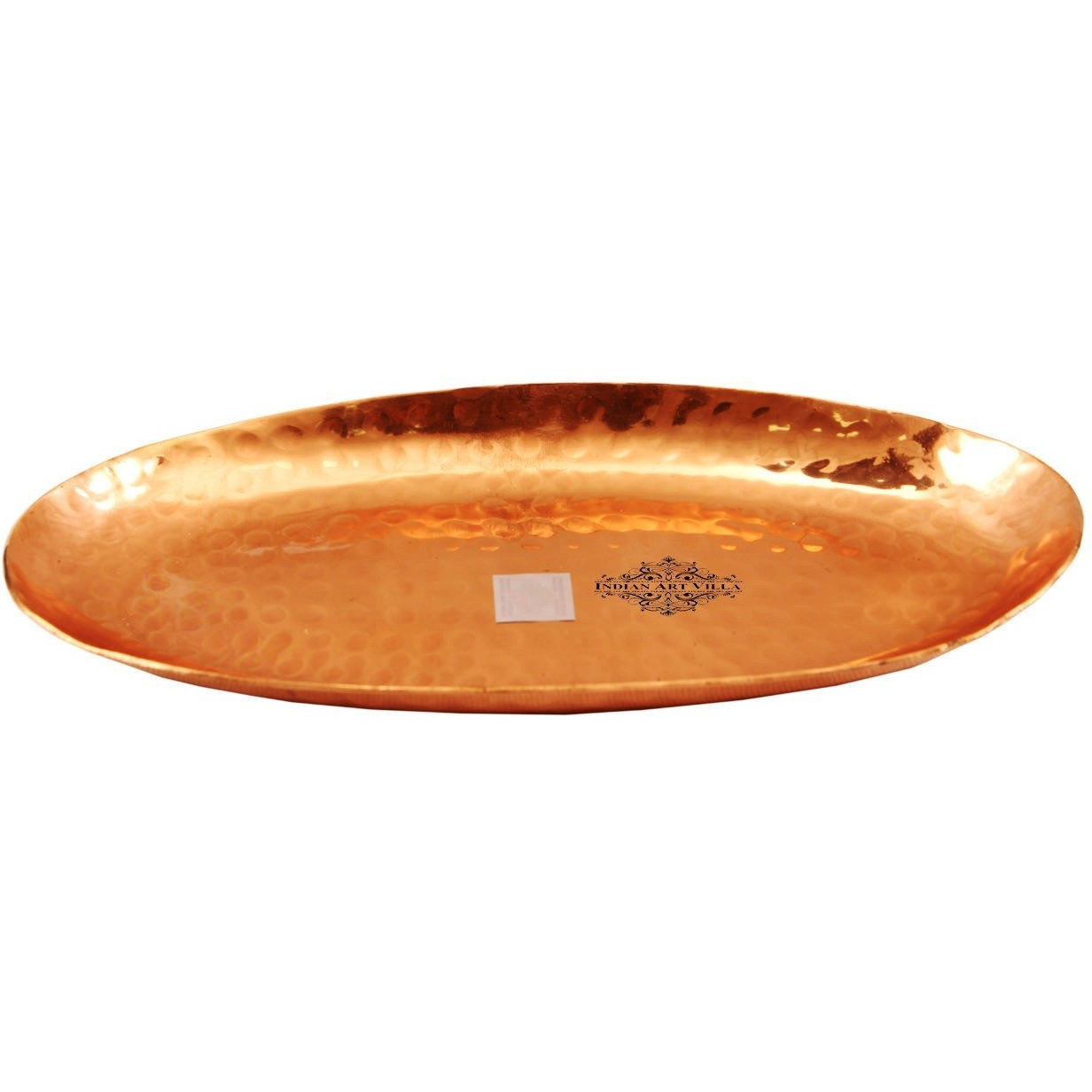 IndianArtVilla Copper Oval Tray Platter- 8 Length