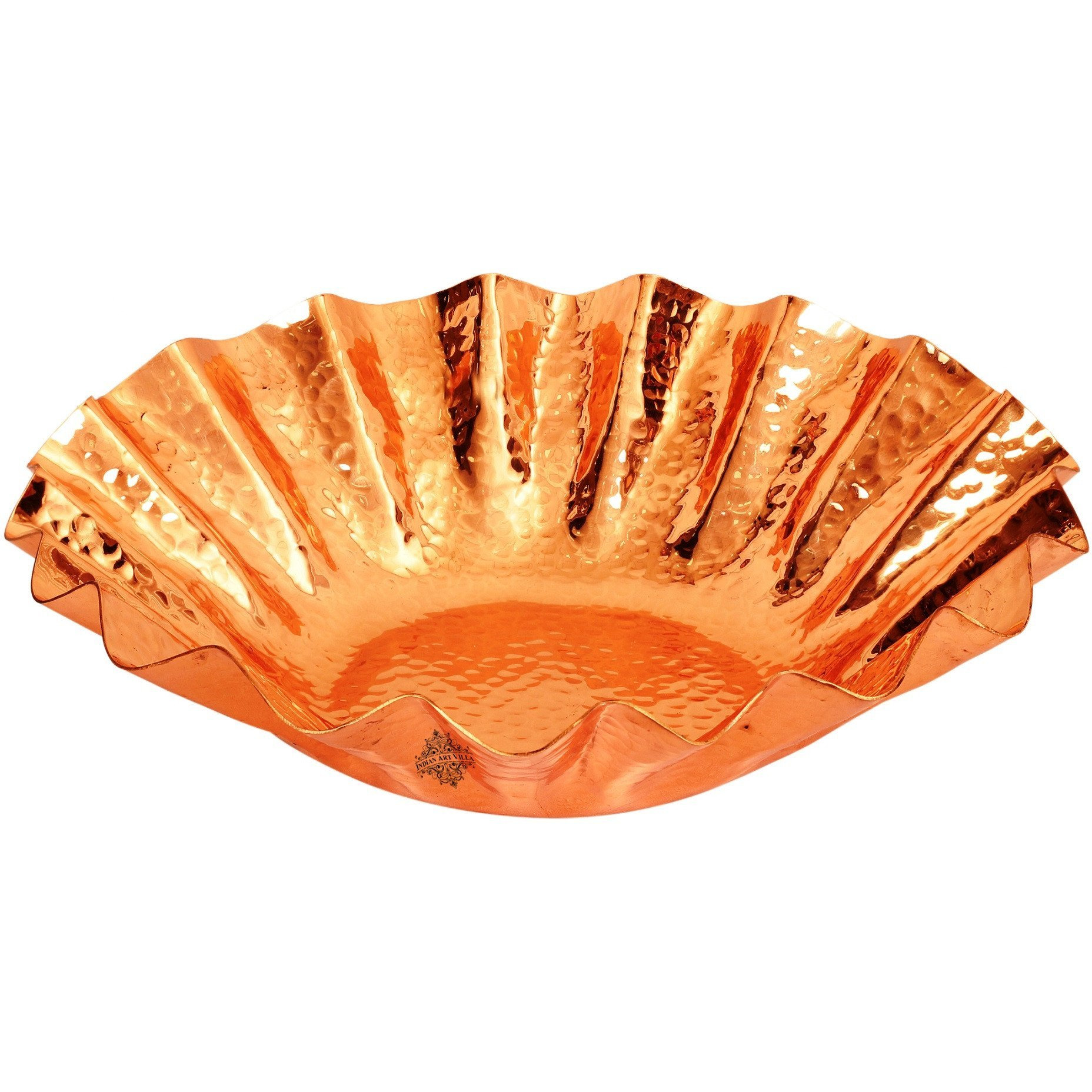 IndianArtVilla Copper Hammered Round Bread Basket Length 13.8 Inch