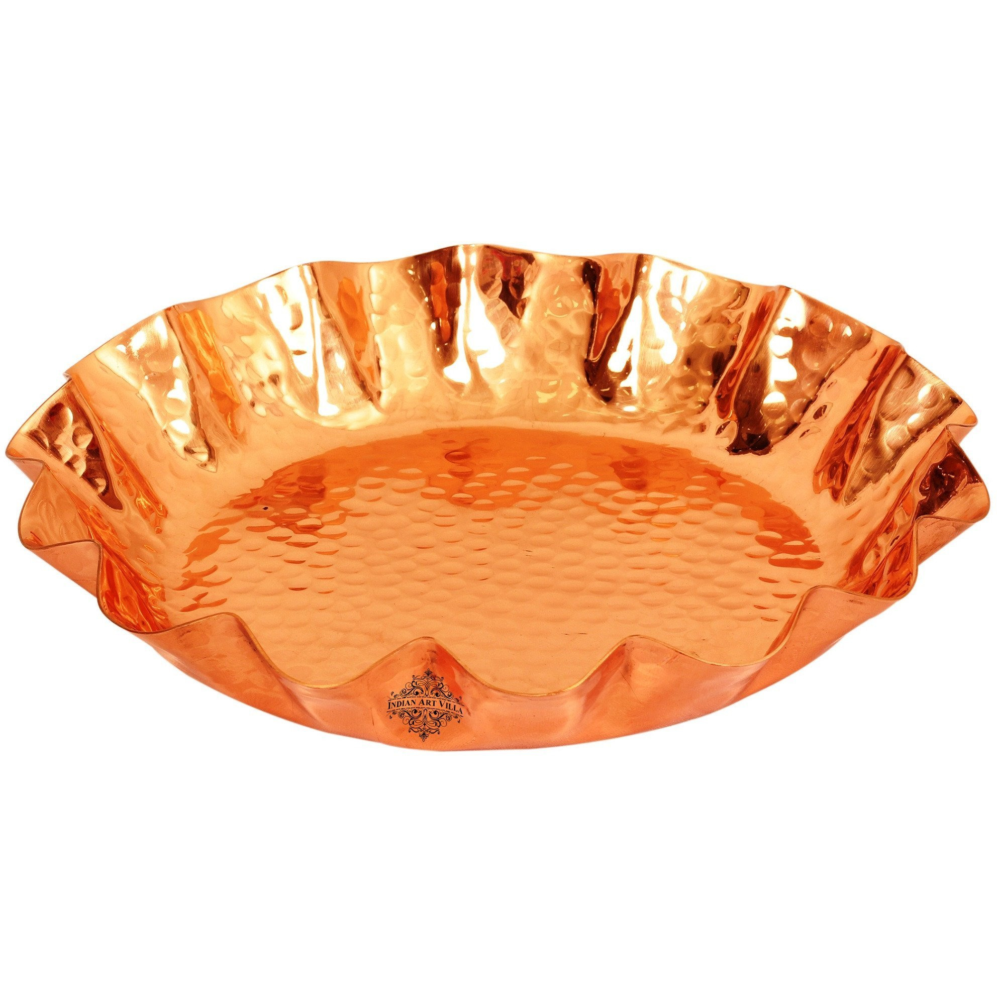 IndianArtVilla Copper Hammered Round Bread Basket Length 11.3 Inch