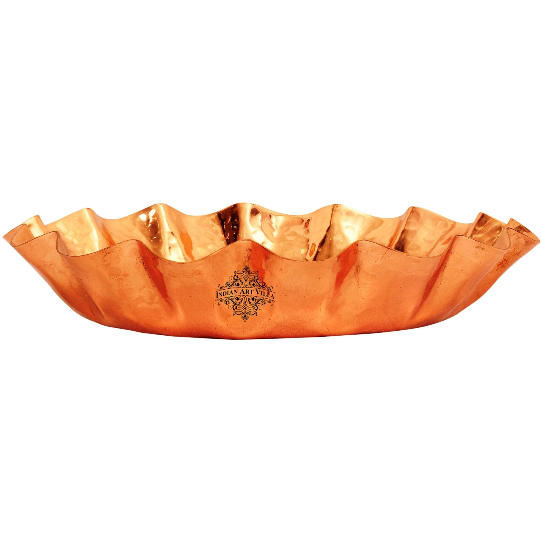 IndianArtVilla Copper Hammered Round Bread Basket Length 11.3 Inch