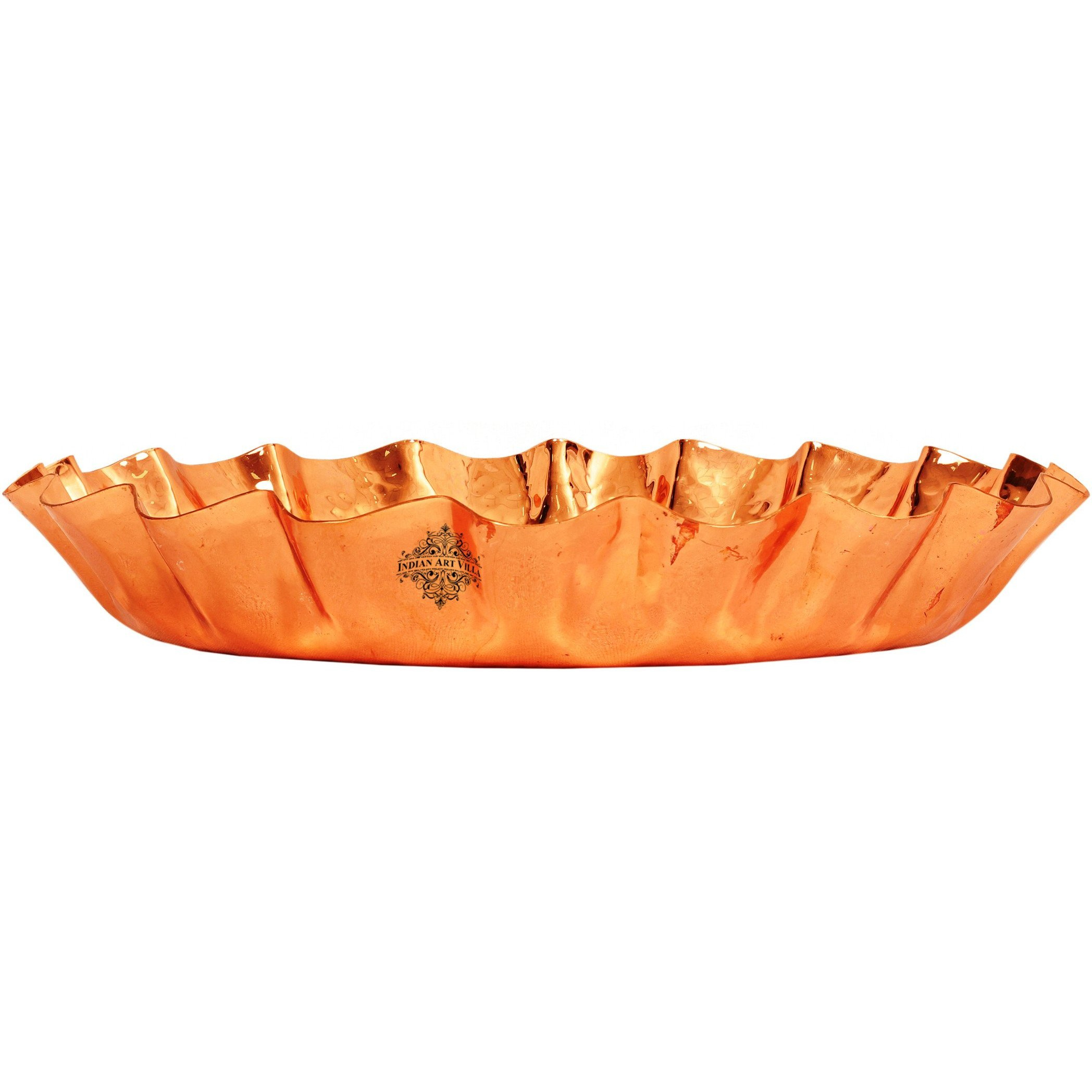 IndianArtVilla Copper Hammered Round Bread Basket Length 14 Inch
