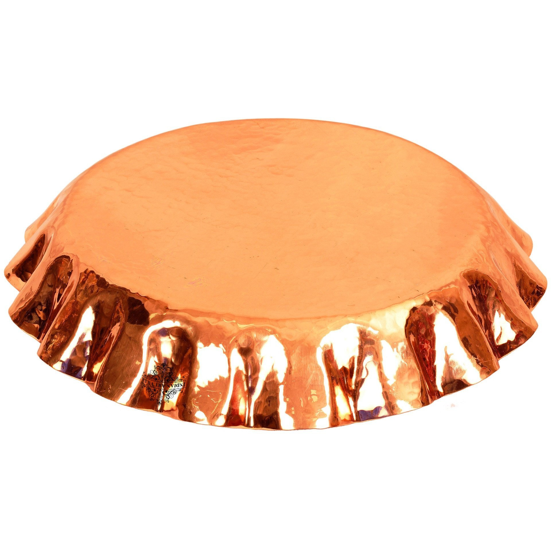 IndianArtVilla Copper Hammered Round Bread Basket Length 14 Inch