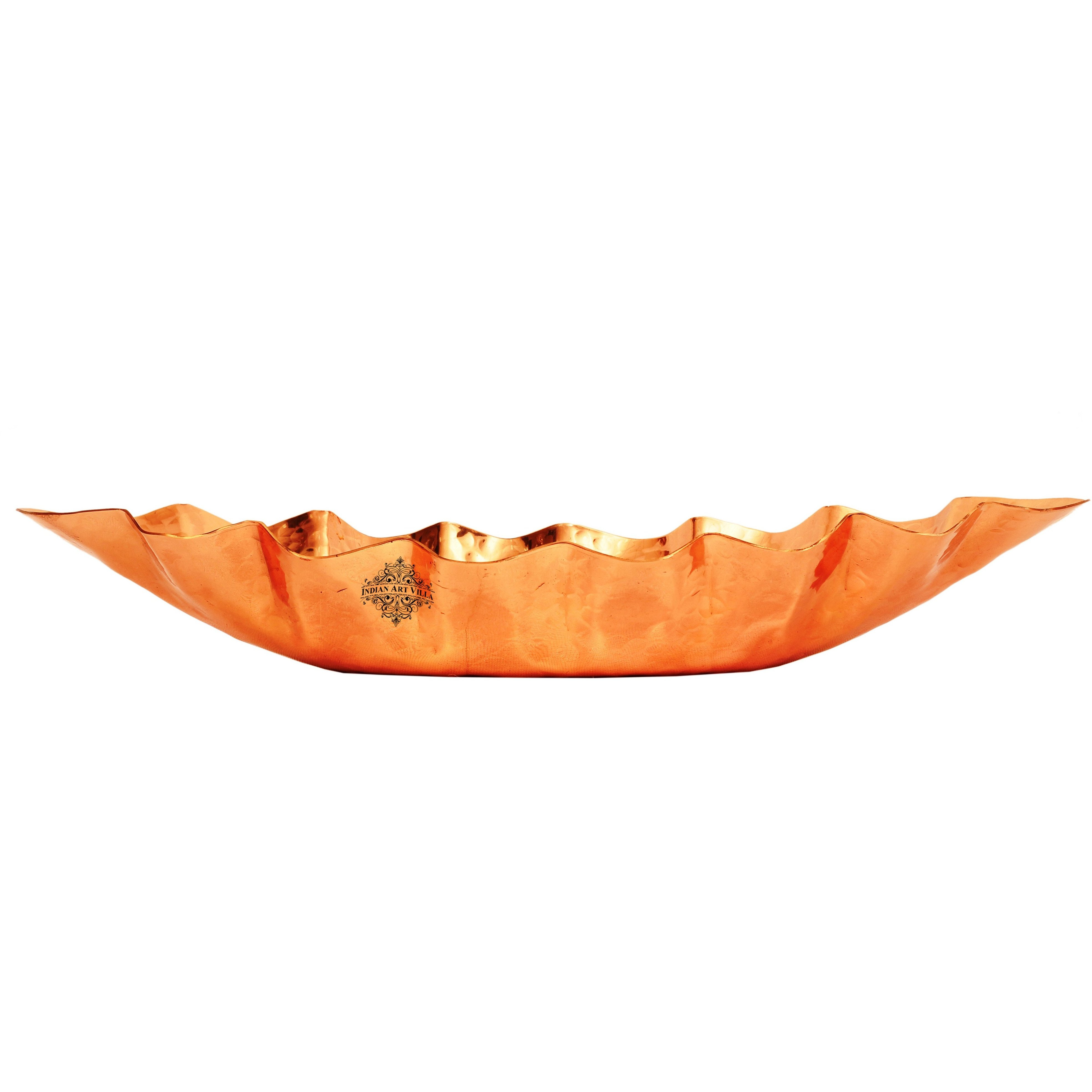 IndianArtVilla Copper Hammered Oval Bread Basket Length 15 Inch