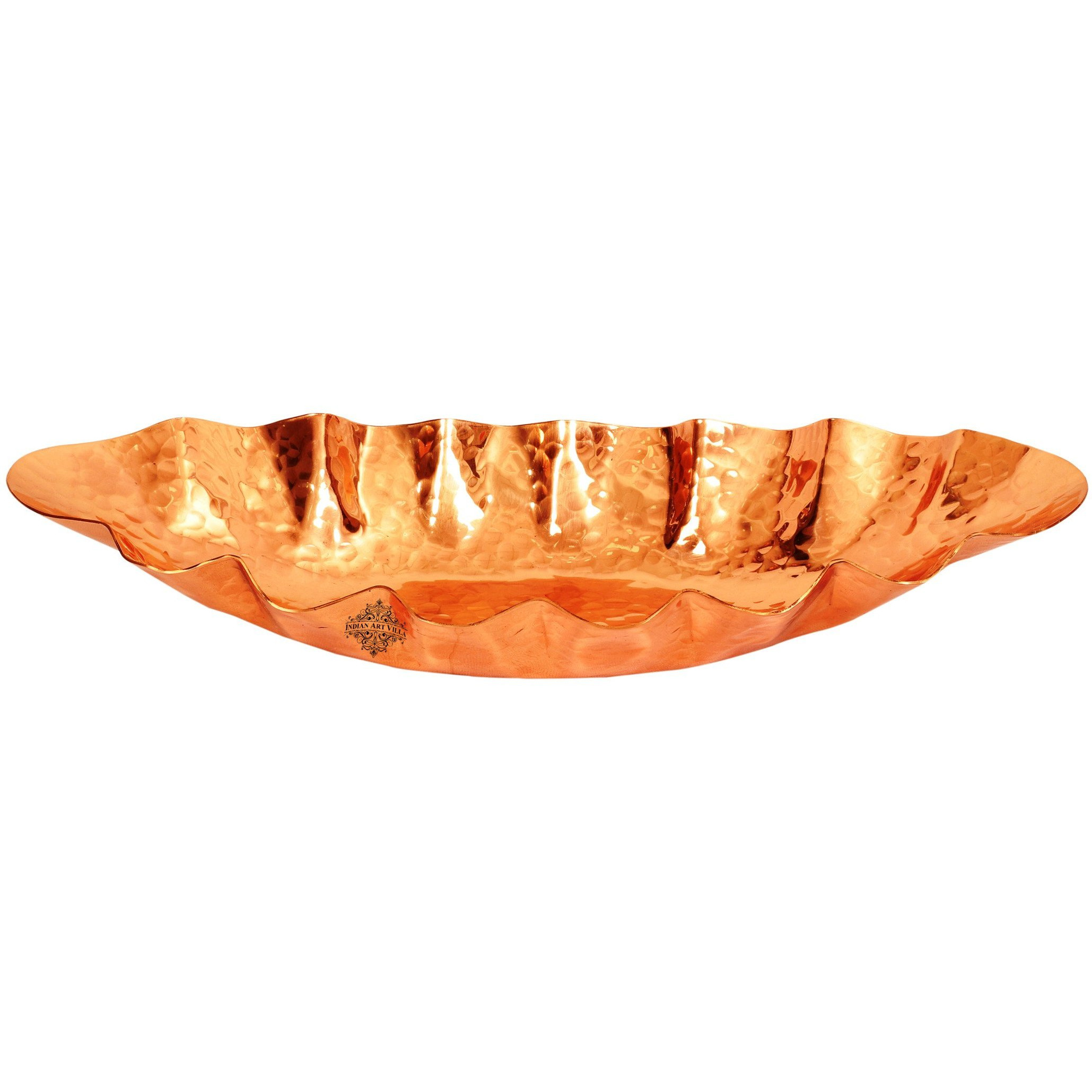 IndianArtVilla Copper Hammered Oval Bread Basket Length 15 Inch