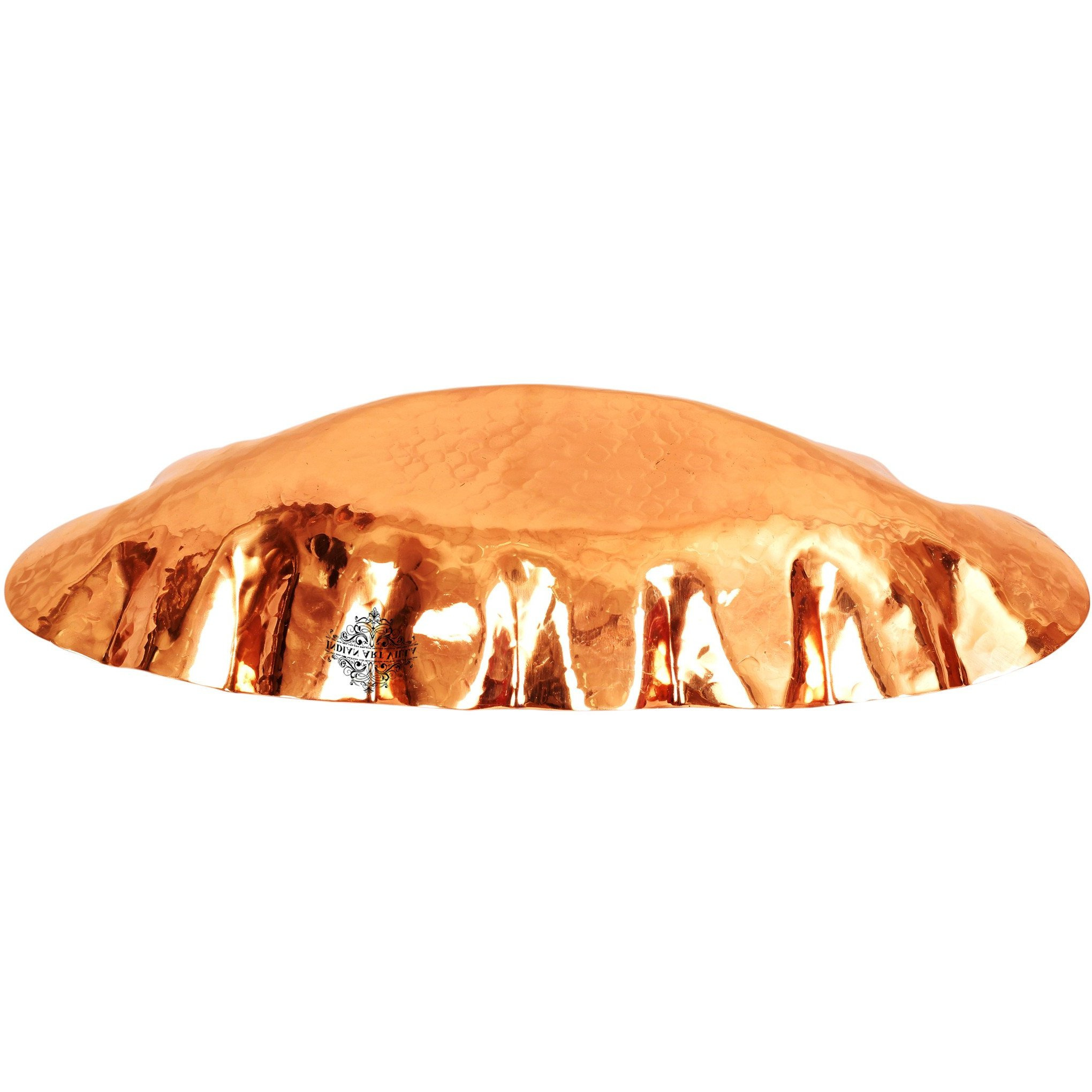 IndianArtVilla Copper Hammered Oval Bread Basket Length 15 Inch