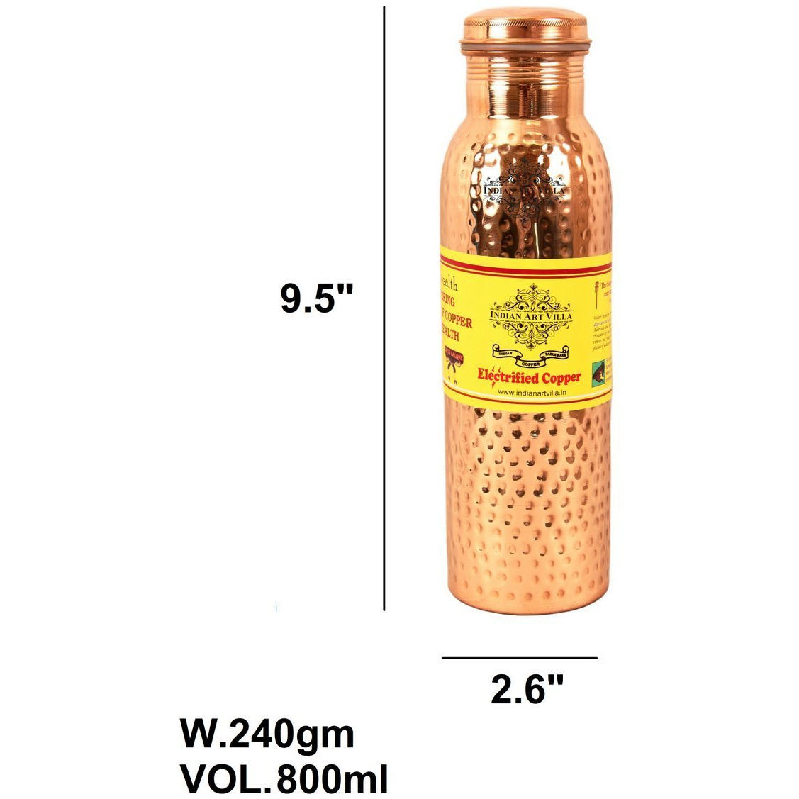 IndianArtVilla Copper Hammered Leak Proof Bottle 27Oz