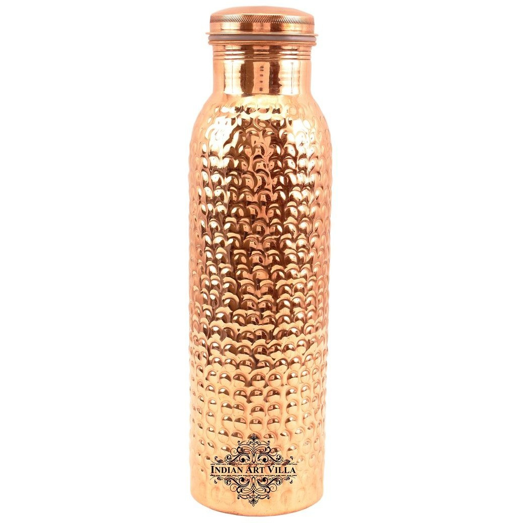 IndianArtVilla Copper Bubble Hammered Leak Proof Bottle 19Oz