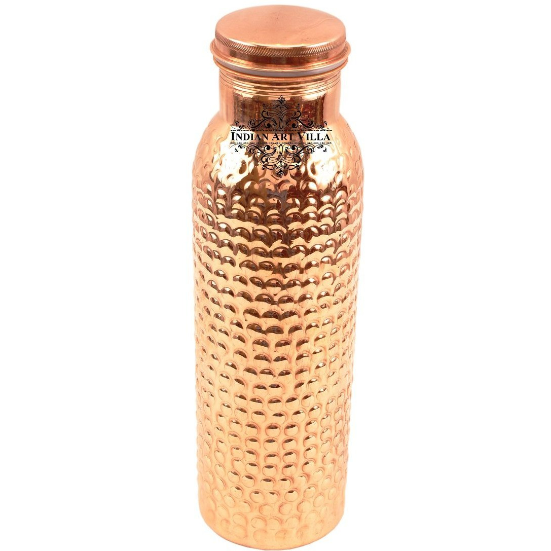 IndianArtVilla Copper Bubble Hammered Leak Proof Bottle 19Oz