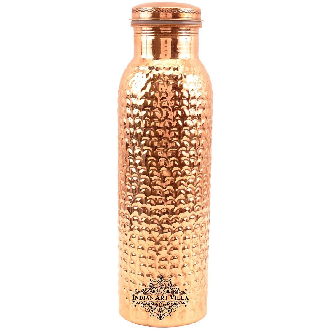 IndianArtVilla Copper Bubble Hammered Leak Proof Bottle 21Oz