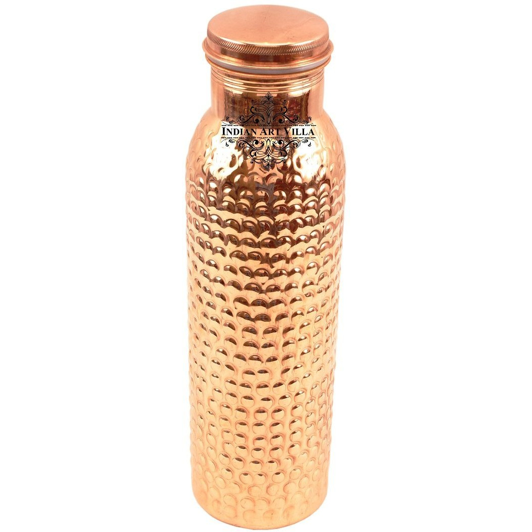 IndianArtVilla Copper Bubble Hammered Leak Proof Bottle 21Oz