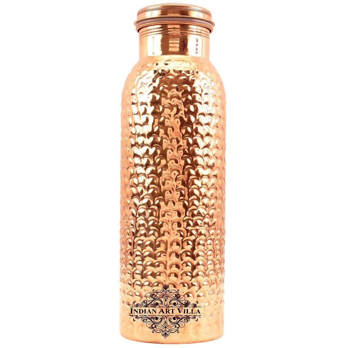 IndianArtVilla Copper Bubble Hammered Leak Proof Bottle 27Oz