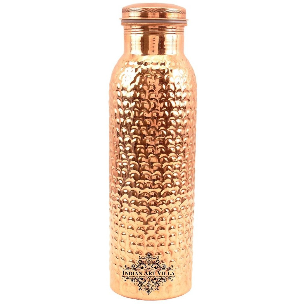 IndianArtVilla Copper Bubble Hammered Leak Proof Bottle 27Oz