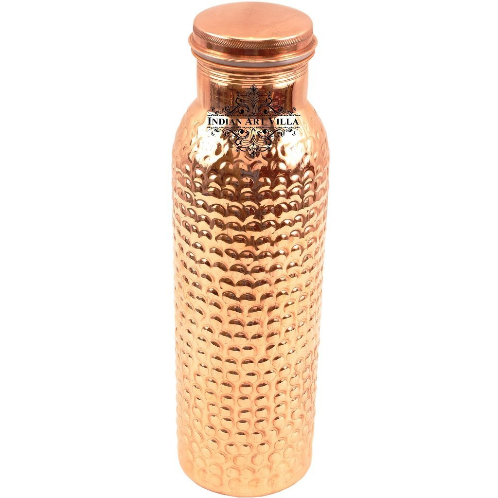 IndianArtVilla Copper Bubble Hammered Leak Proof Bottle 27Oz