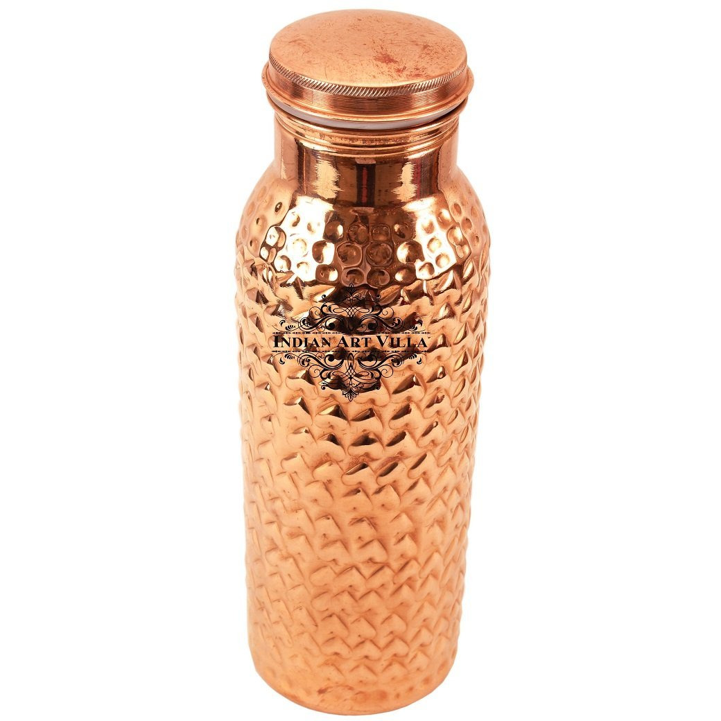 IndianArtVilla Copper Heart Hammered Leak Proof Bottle 19Oz