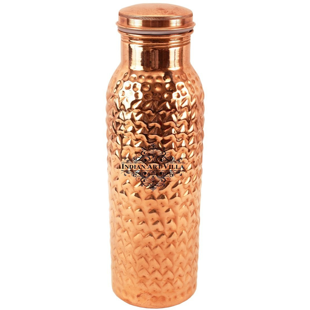 IndianArtVilla Copper Heart Hammered Leak Proof Bottle 19Oz
