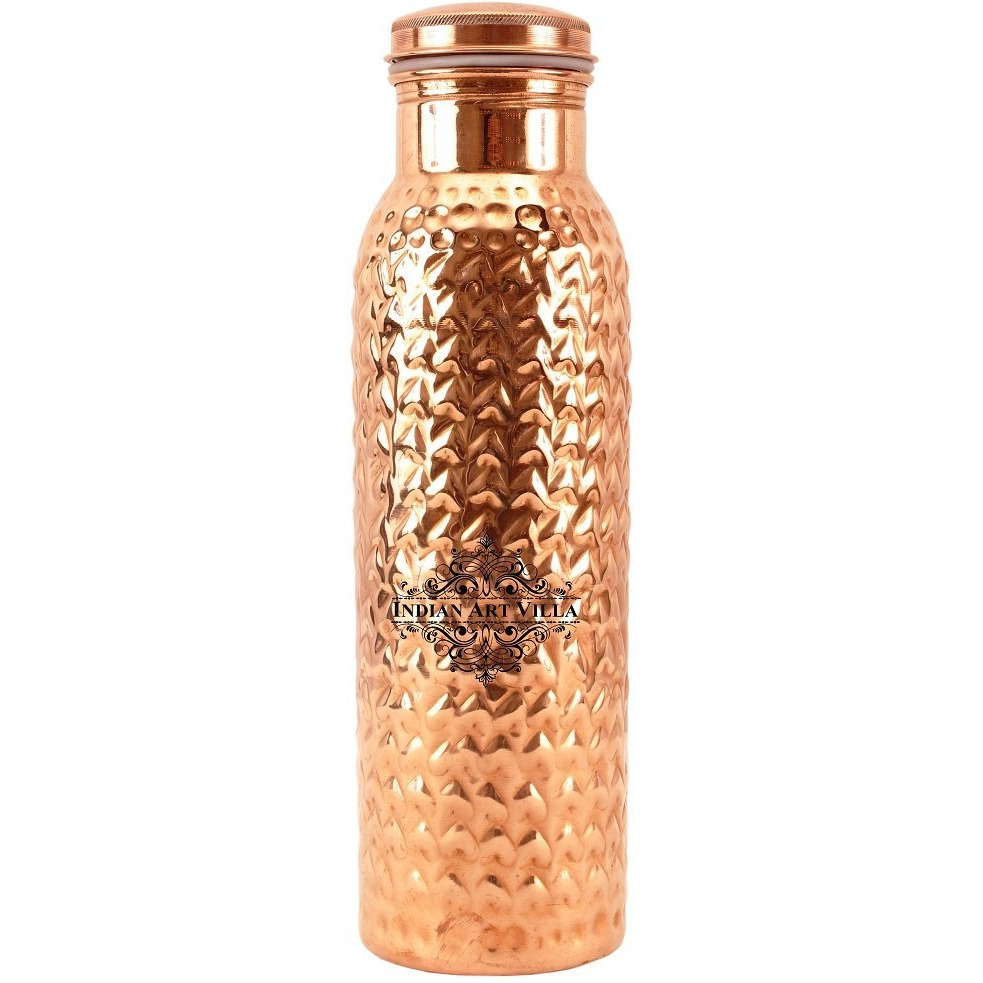 IndianArtVilla Copper Heart Hammered Leak Proof Bottle 19Oz