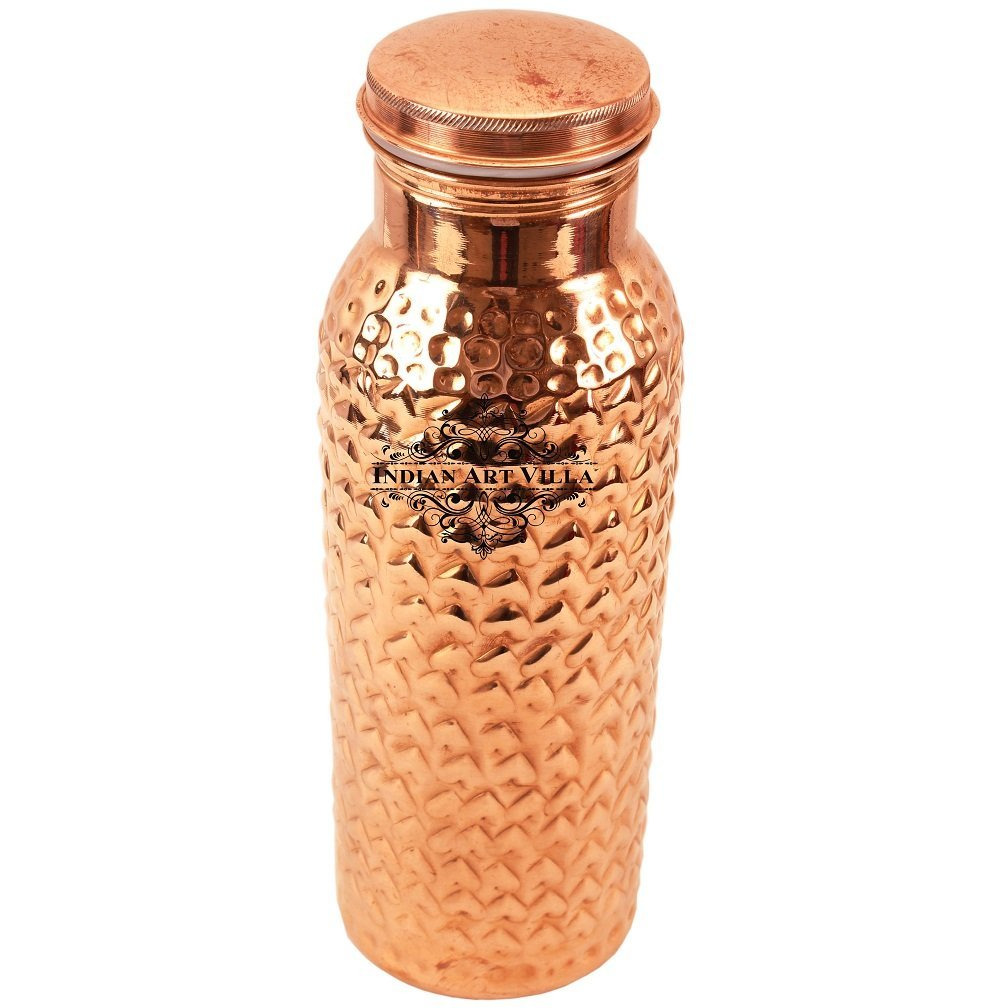IndianArtVilla Copper Heart Hammered Leak Proof Bottle 33Oz