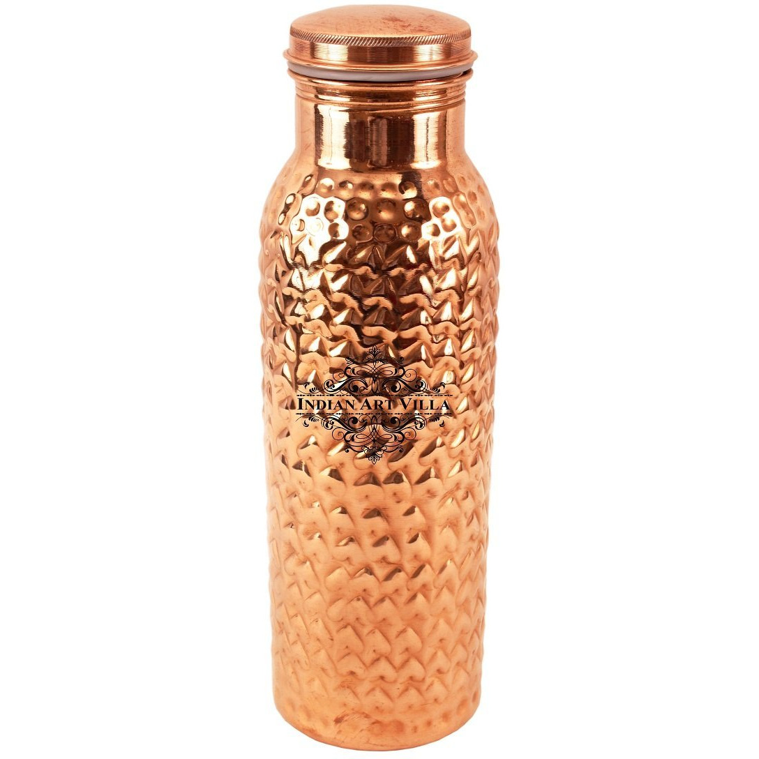 IndianArtVilla Copper Heart Hammered Leak Proof Bottle 33Oz