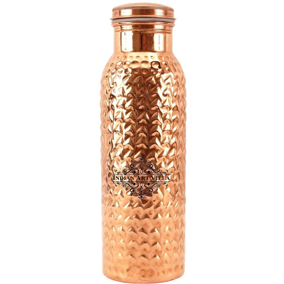 IndianArtVilla Copper Heart Hammered Leak Proof Bottle 33Oz
