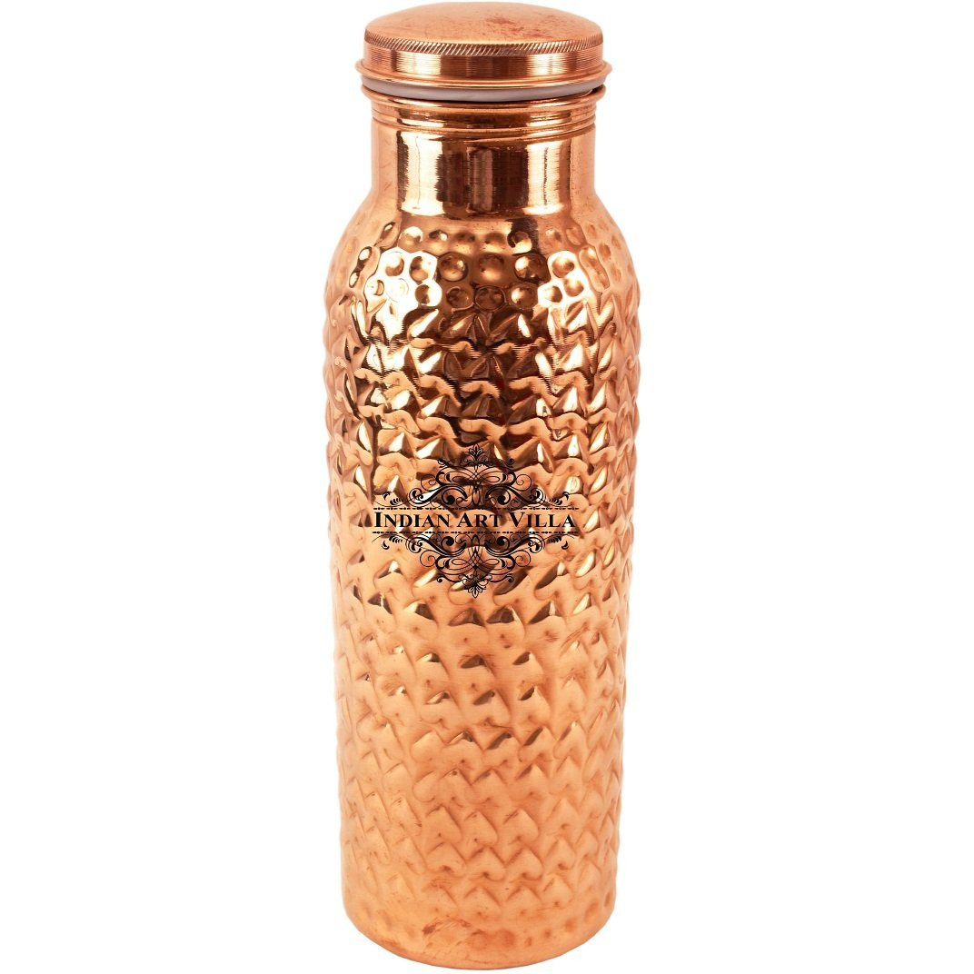 IndianArtVilla Copper Heart Hammered Leak Proof Bottle 35Oz