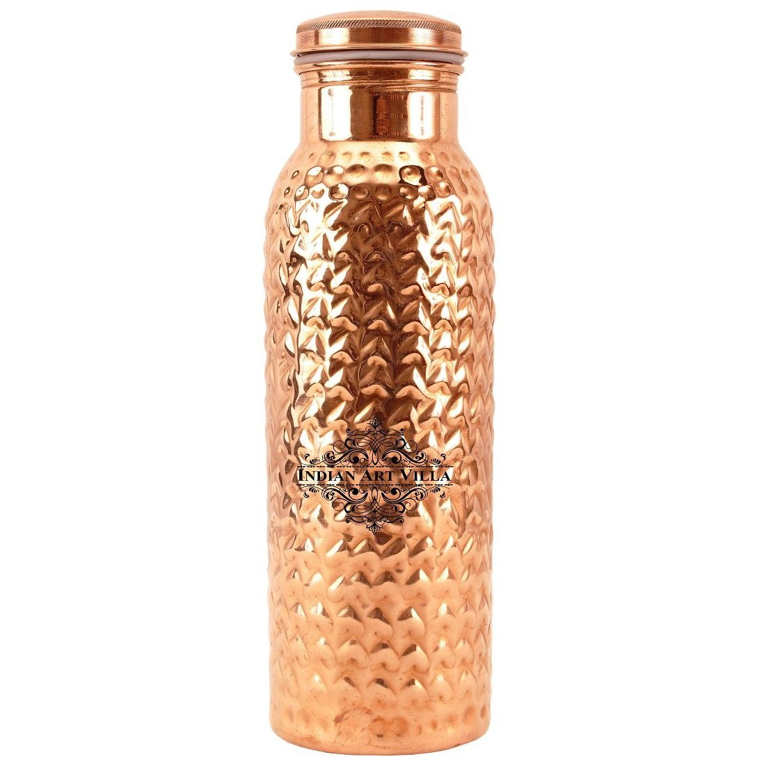 IndianArtVilla Copper Heart Hammered Leak Proof Bottle 35Oz