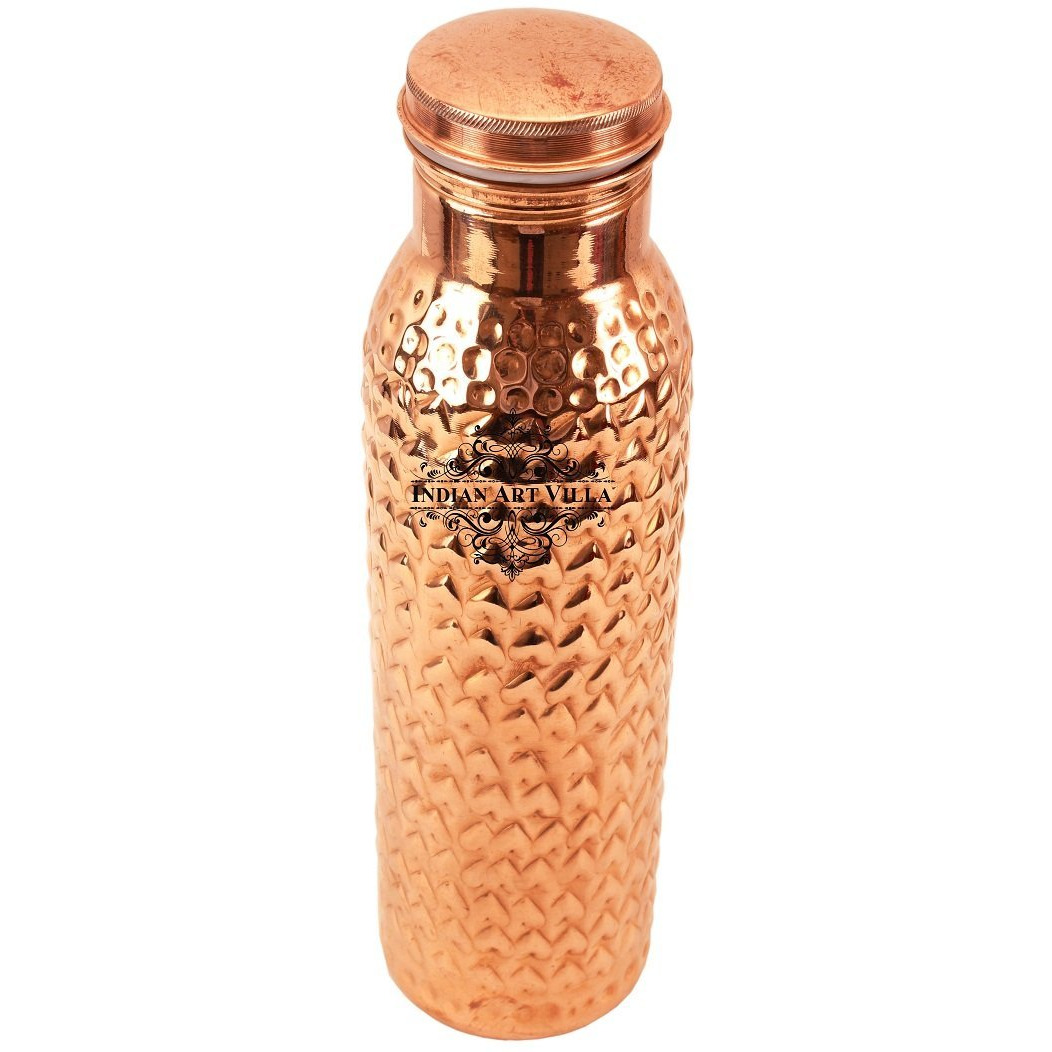 IndianArtVilla Copper Heart Hammered Leak Proof Bottle 54Oz