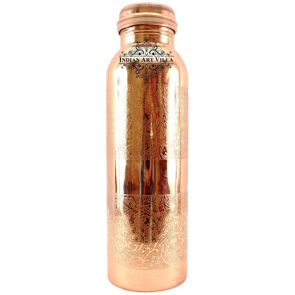 IndianArtVilla Copper Embossed Design Leak Proof Bottle 33Oz