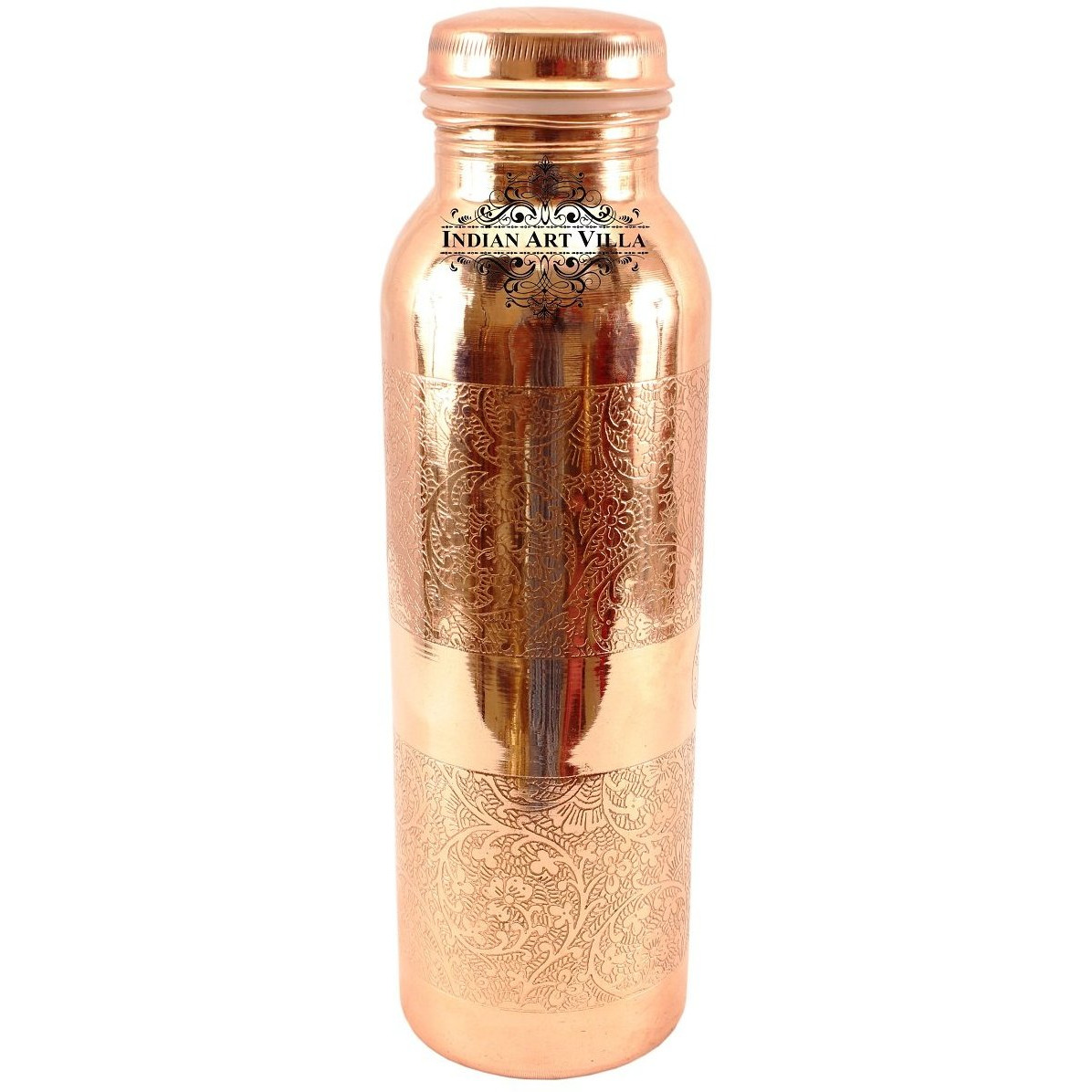 IndianArtVilla Copper Embossed Design Leak Proof Bottle 33Oz