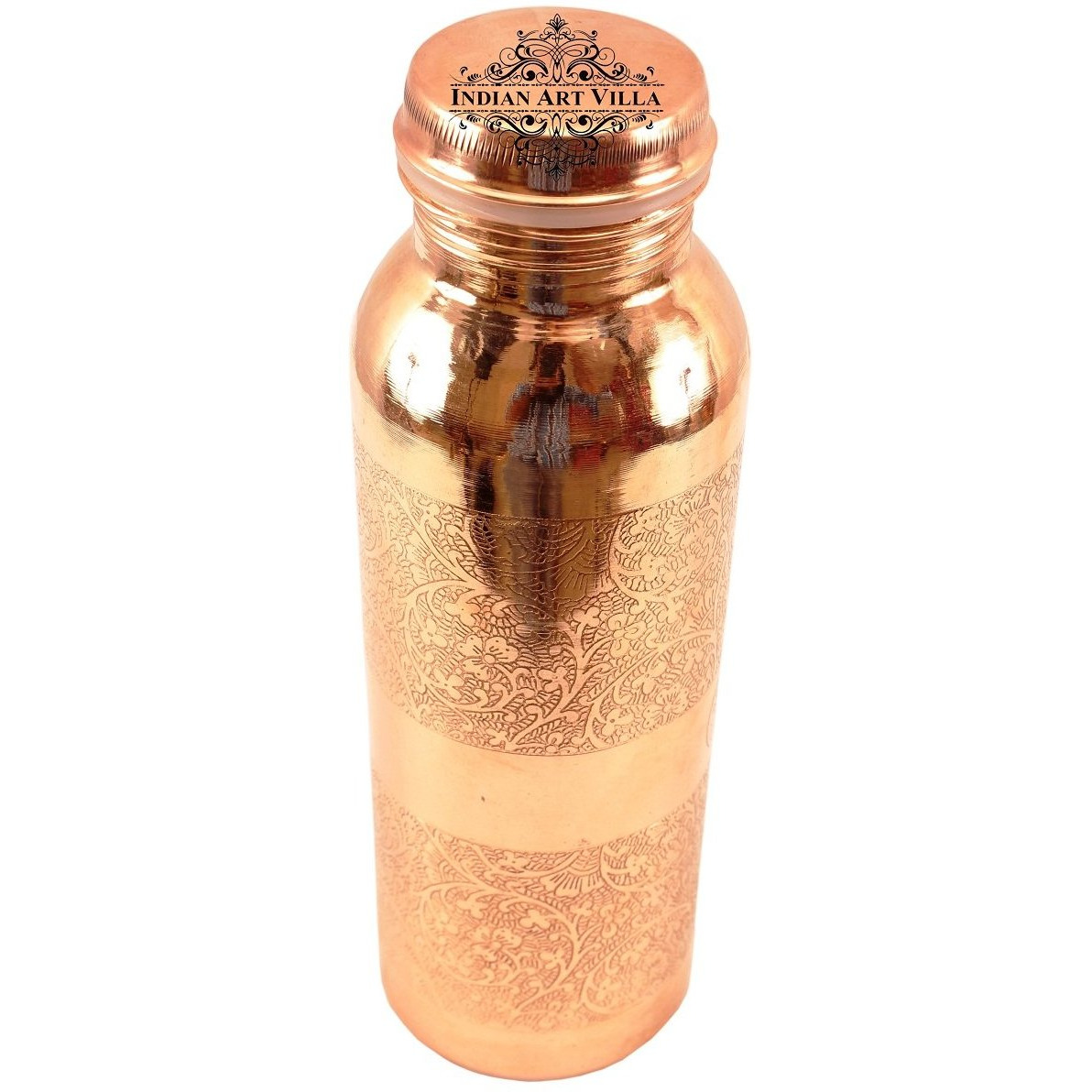 IndianArtVilla Copper Embossed Design Leak Proof Bottle 33Oz