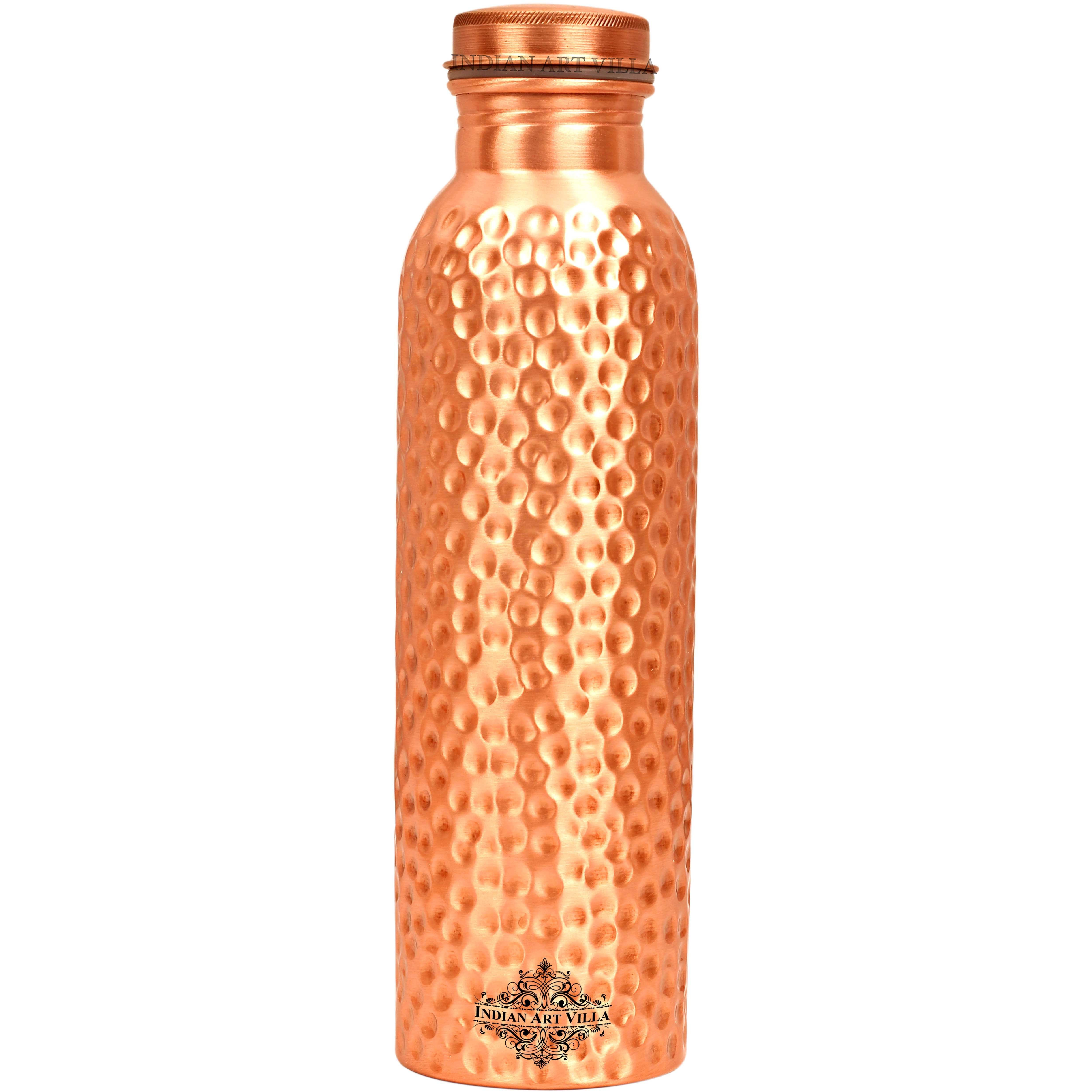 IndianArtVilla Copper Matt Finish Hammered Lacqour Coated Bottle, 27Oz