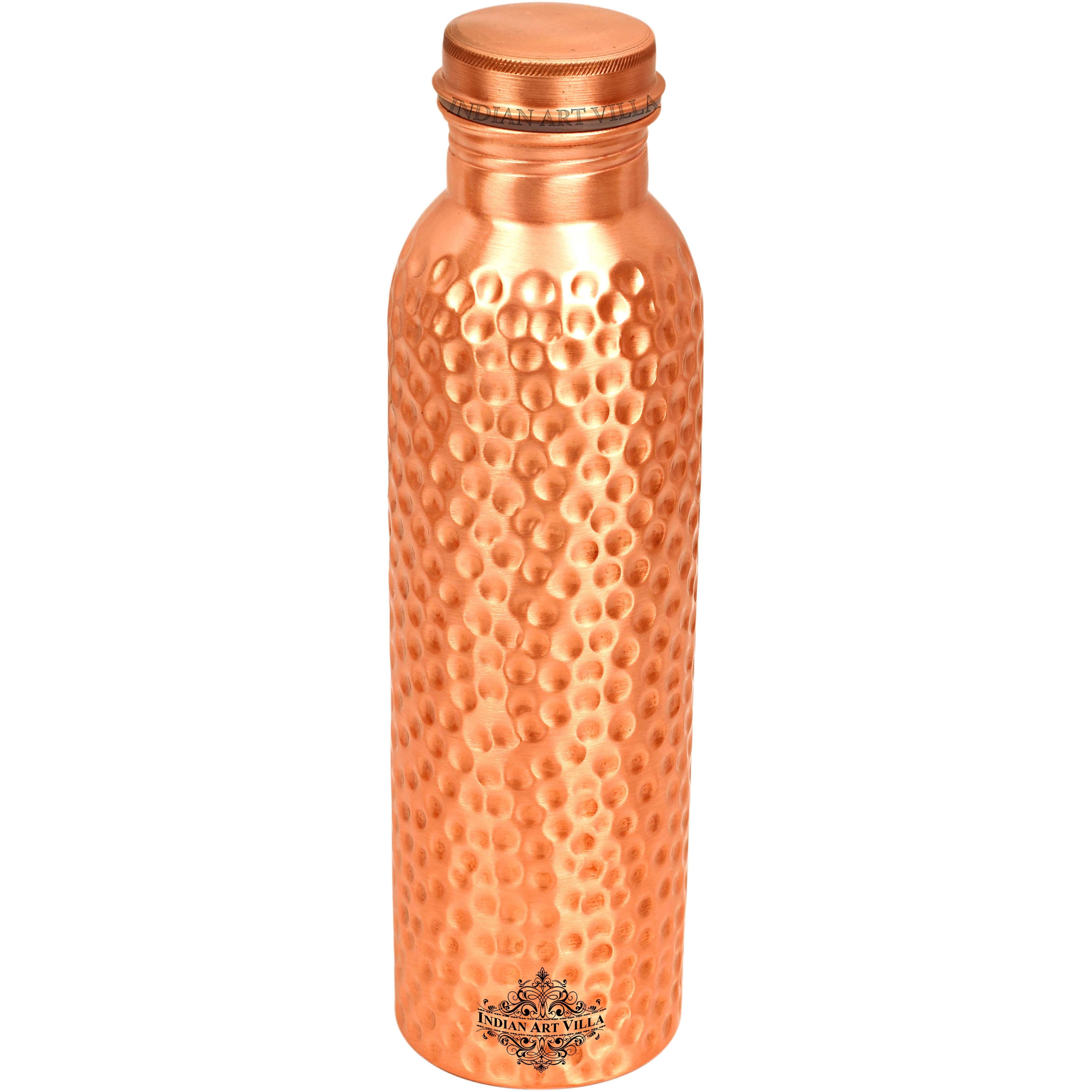 IndianArtVilla Copper Matt Finish Hammered Lacqour Coated Bottle, 27Oz