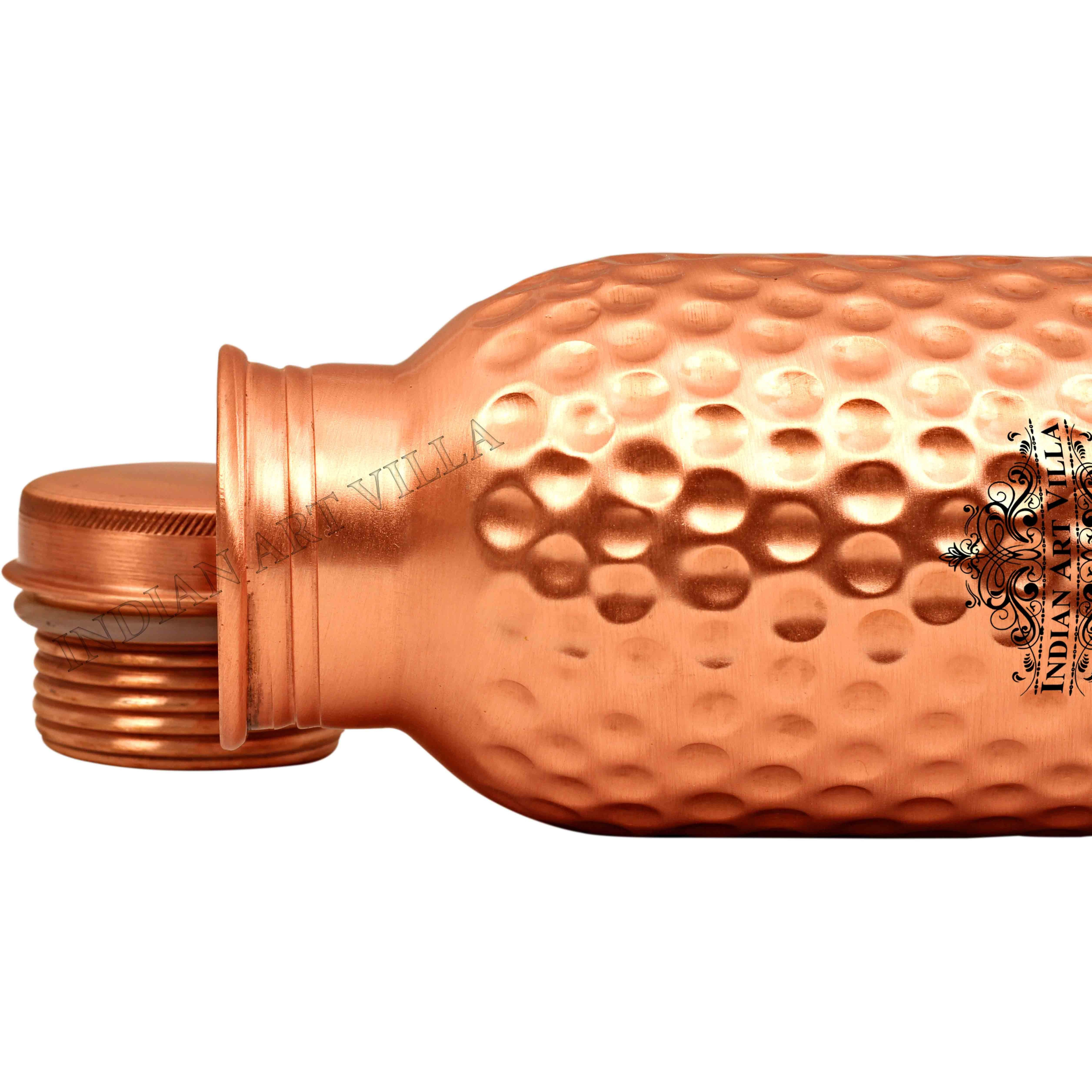 IndianArtVilla Copper Matt Finish Hammered Lacqour Coated Bottle, 27Oz