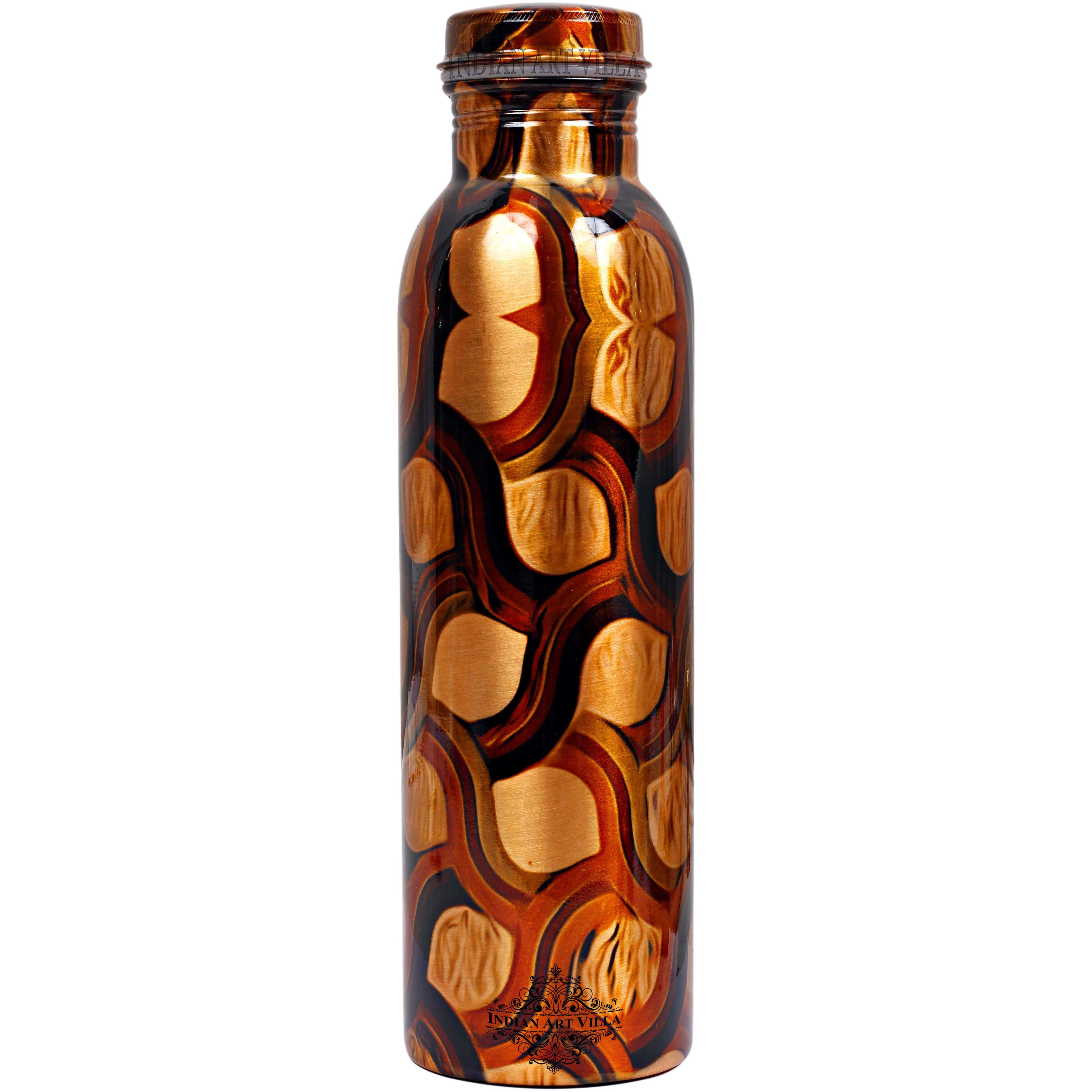 Pure IndianArtVilla Copper Printed Lacquer Bottle, 33Oz , Brown