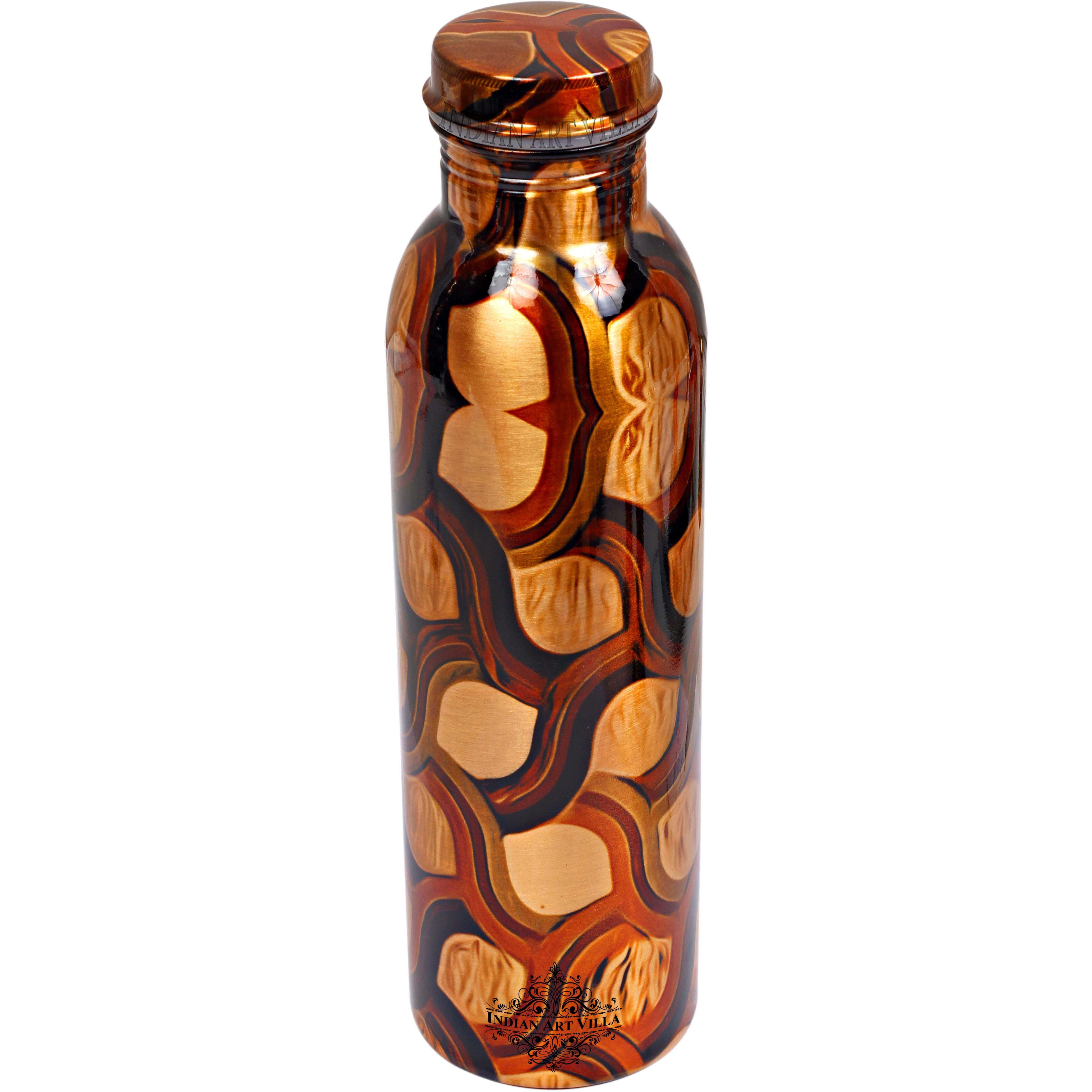 Pure IndianArtVilla Copper Printed Lacquer Bottle, 33Oz , Brown
