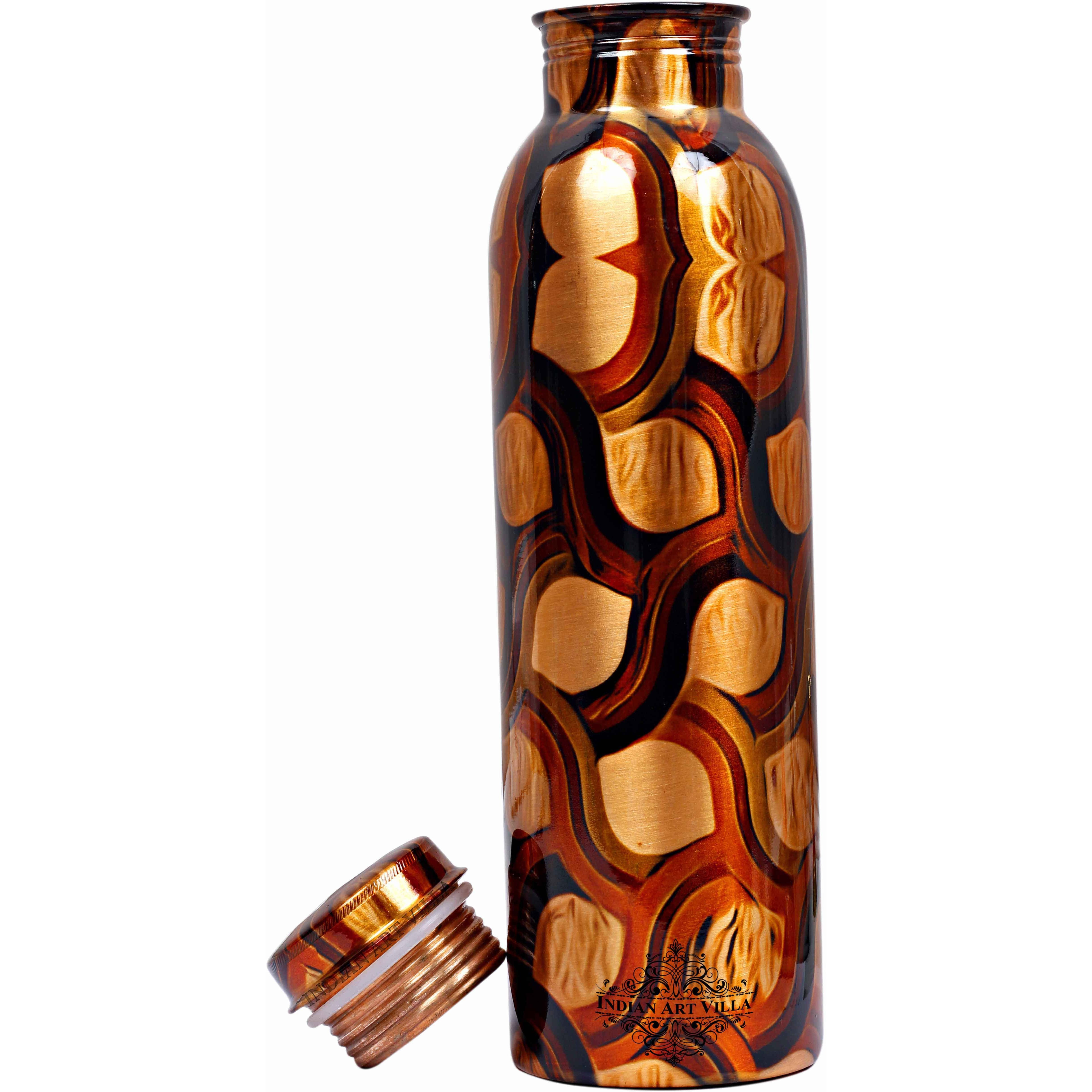 Pure IndianArtVilla Copper Printed Lacquer Bottle, 33Oz , Brown