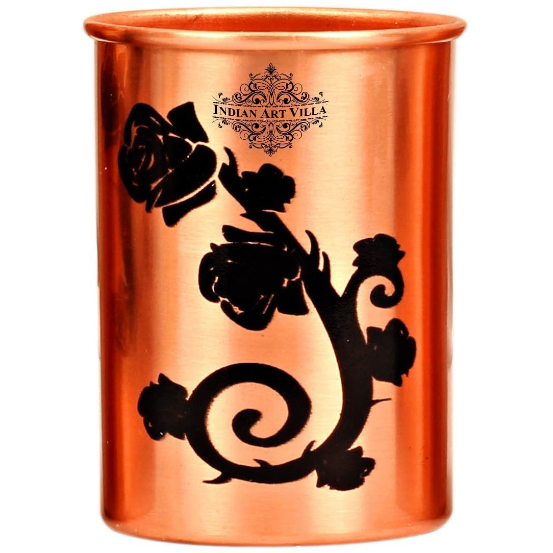 IndianArtVilla Copper Printed Flower Design Glass, 13Oz