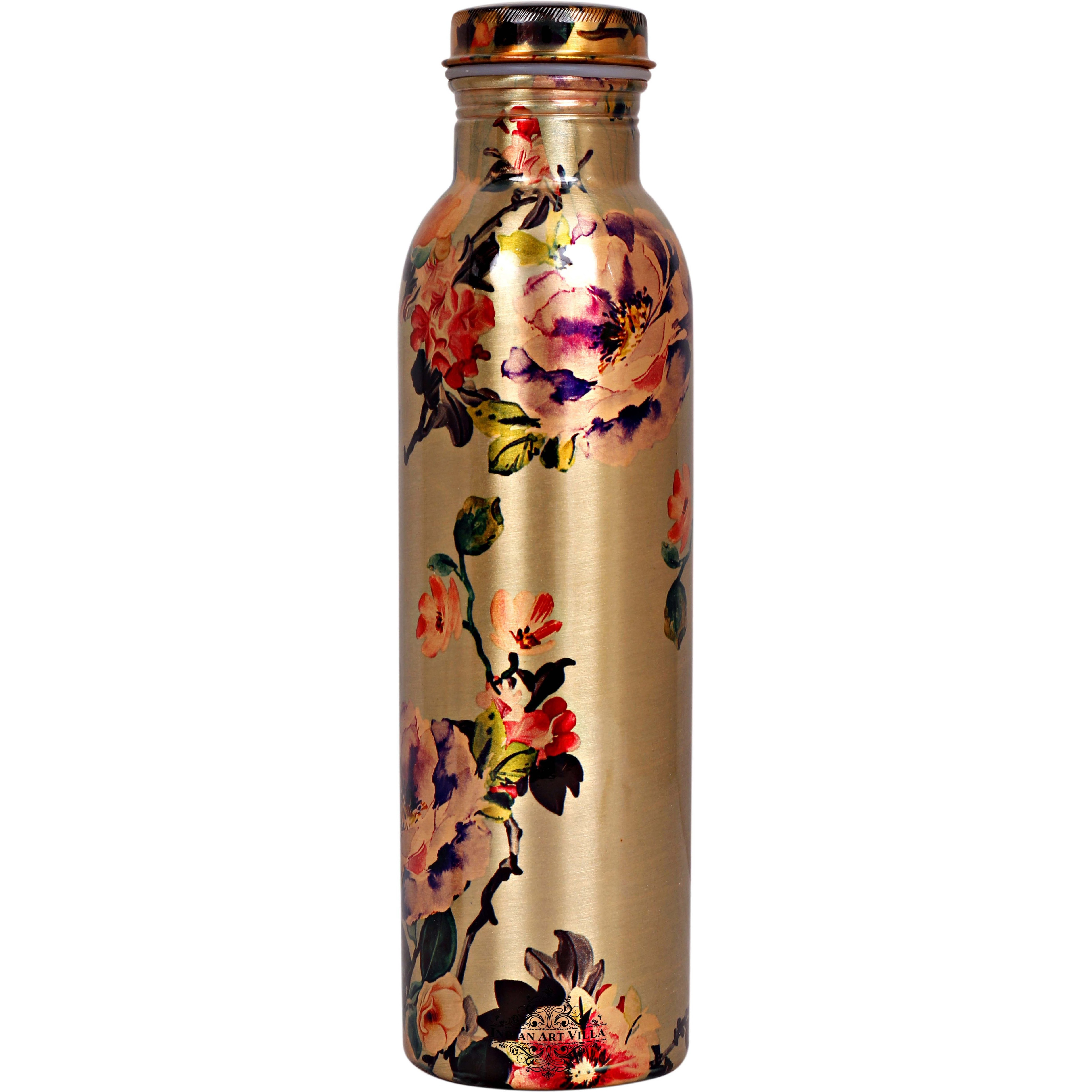 IndianArtVilla Copper Printed Flower Design Bottle, 54Oz