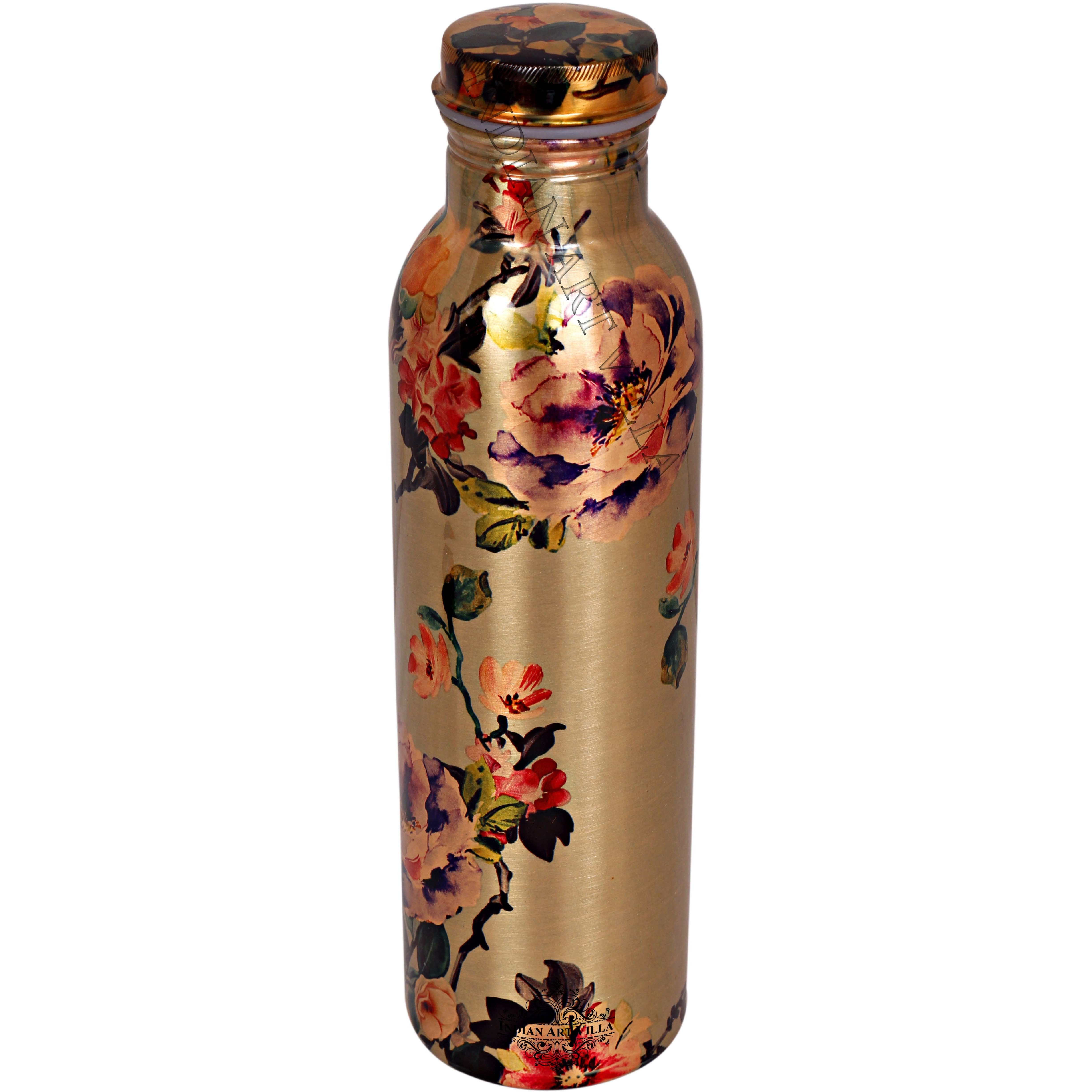 IndianArtVilla Copper Printed Flower Design Bottle, 54Oz
