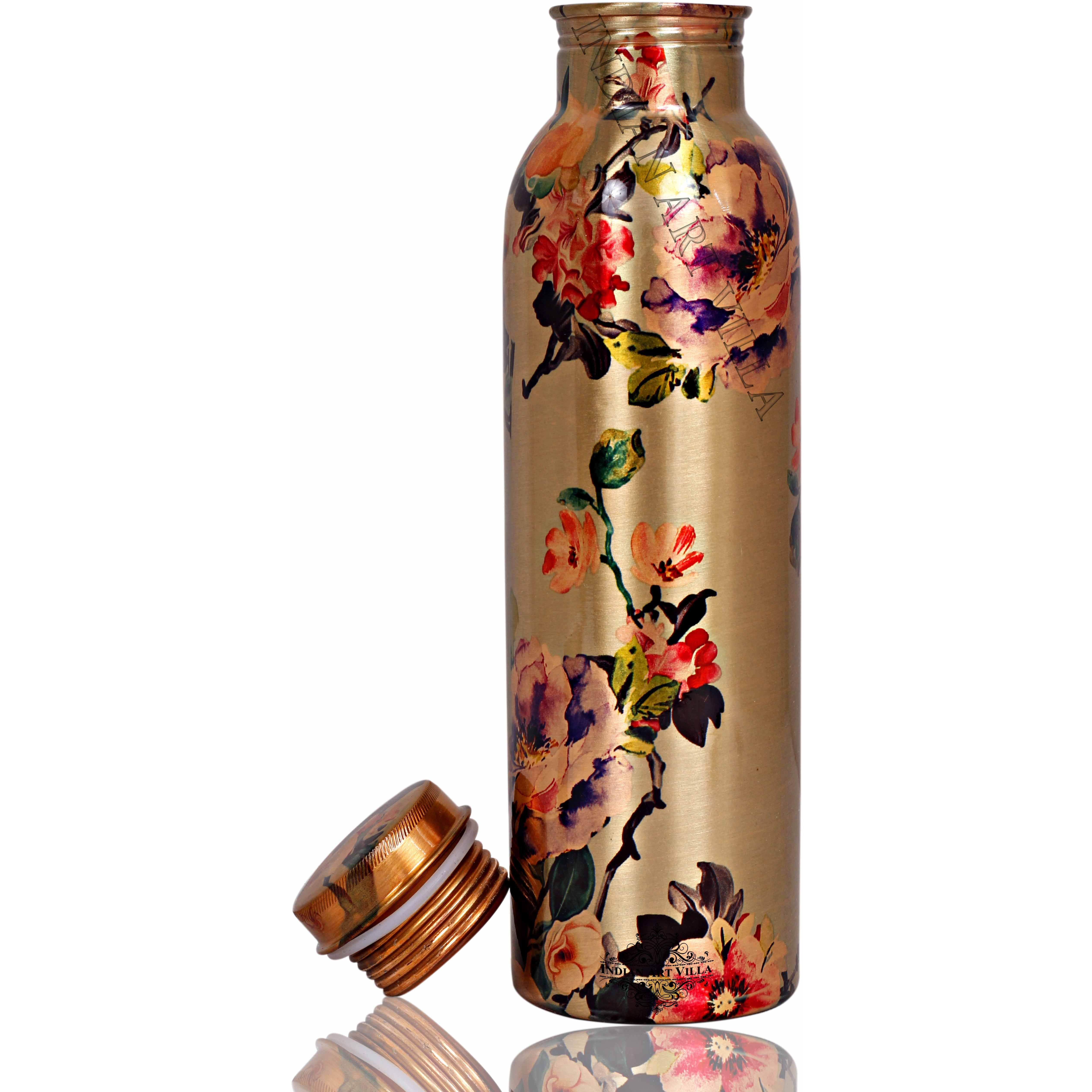 IndianArtVilla Copper Printed Flower Design Bottle, 54Oz