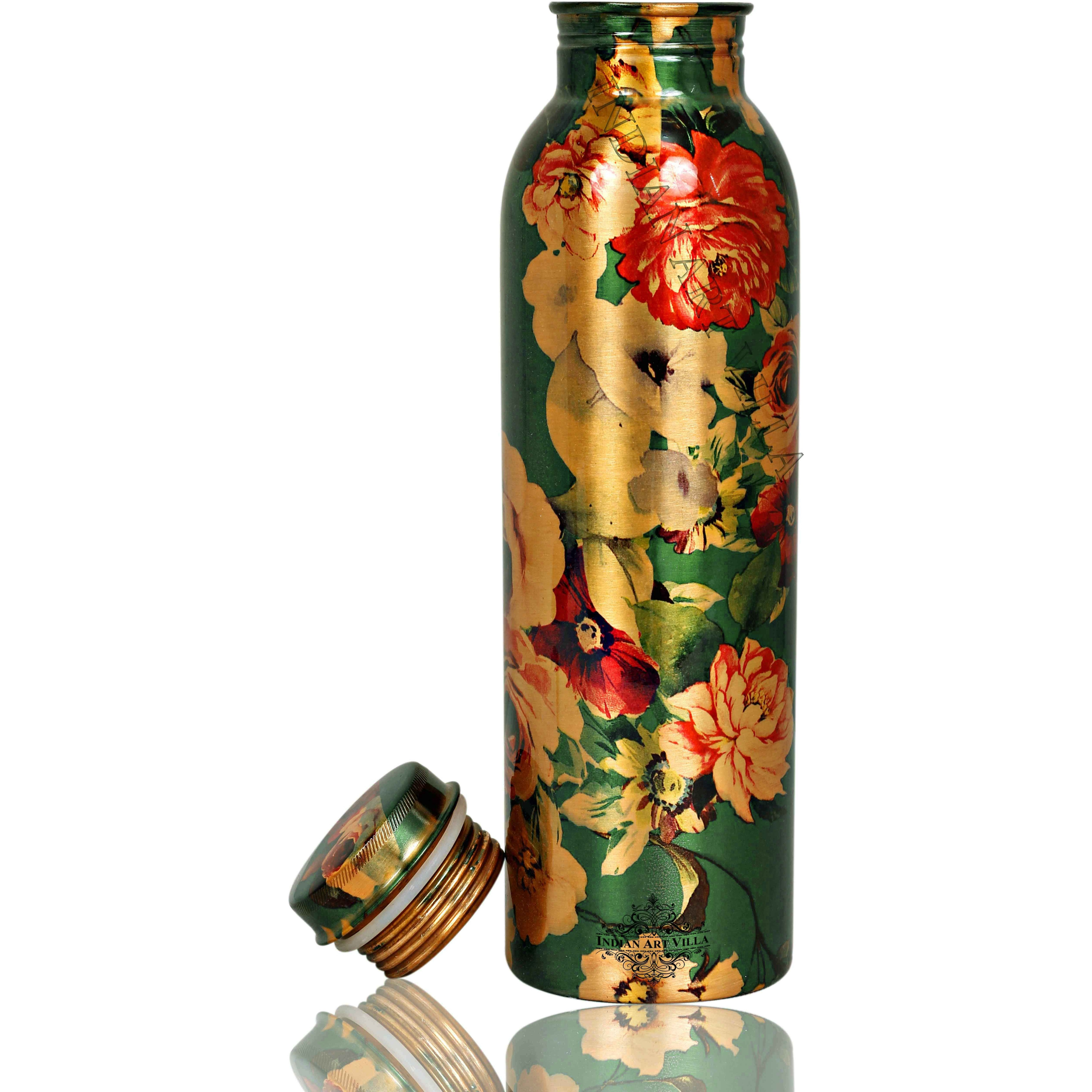 IndianArtVilla Copper Printed Flower Design Bottle, 33Oz