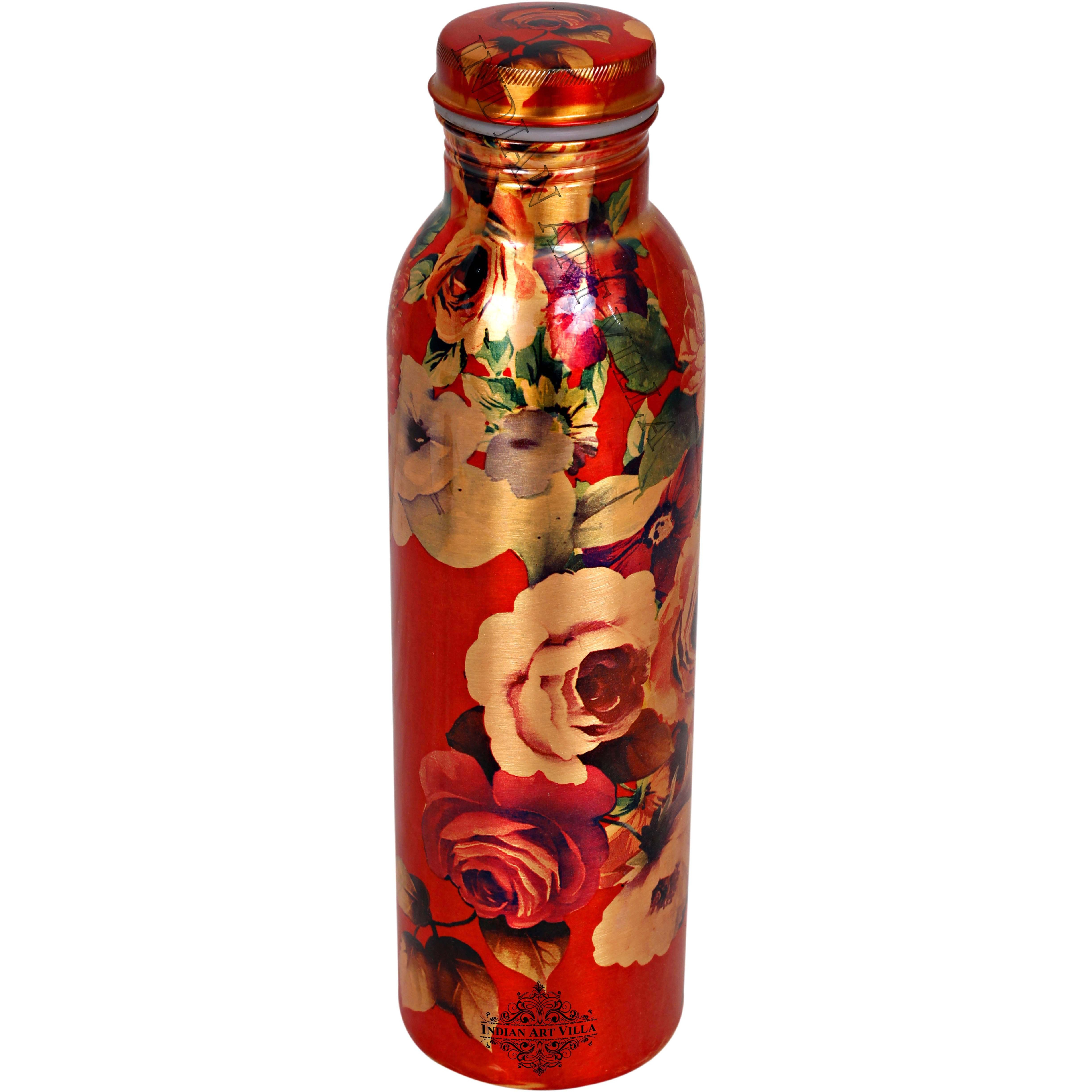 IndianArtVilla Copper Printed Flower Design Bottle, 54Oz