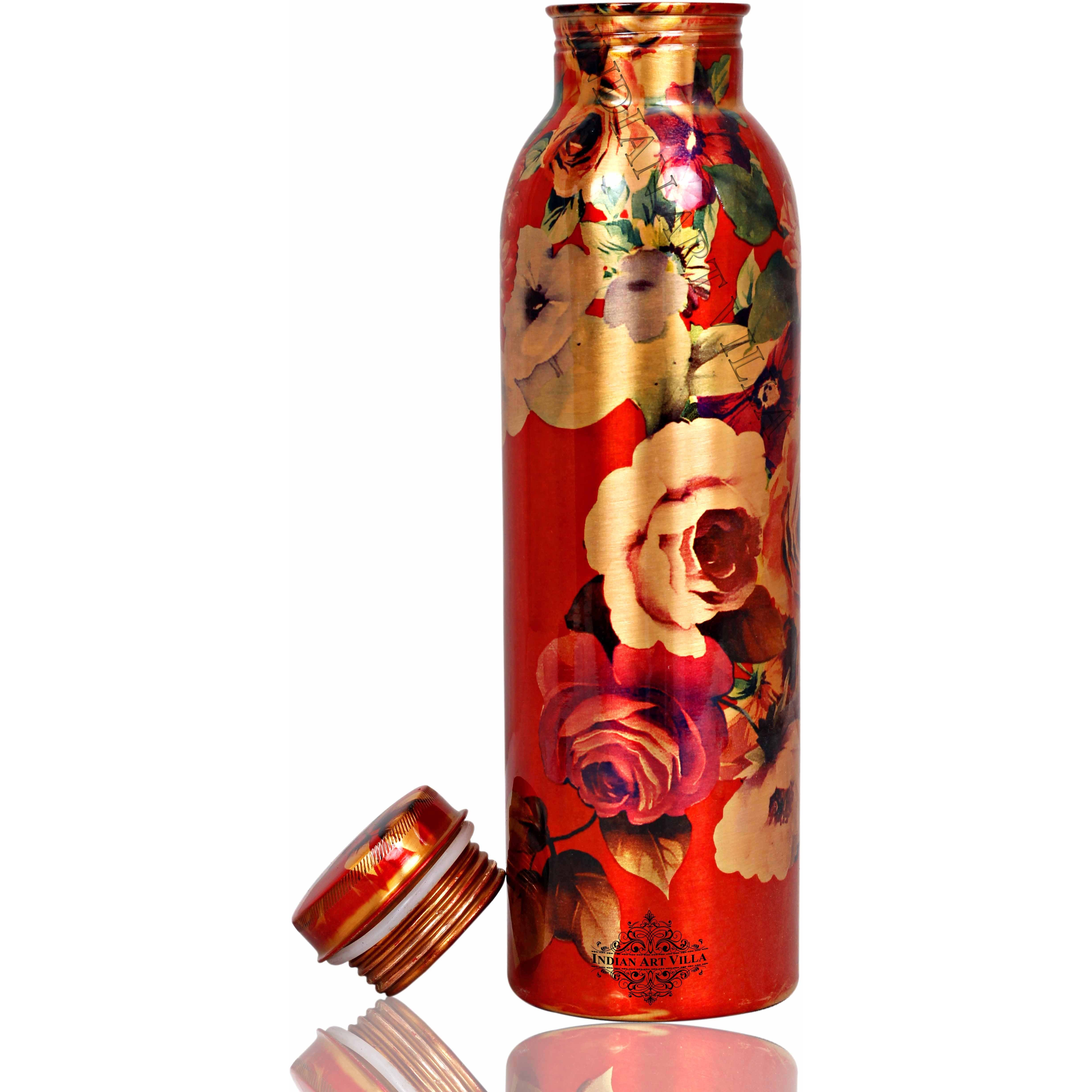 IndianArtVilla Copper Printed Flower Design Bottle, 54Oz