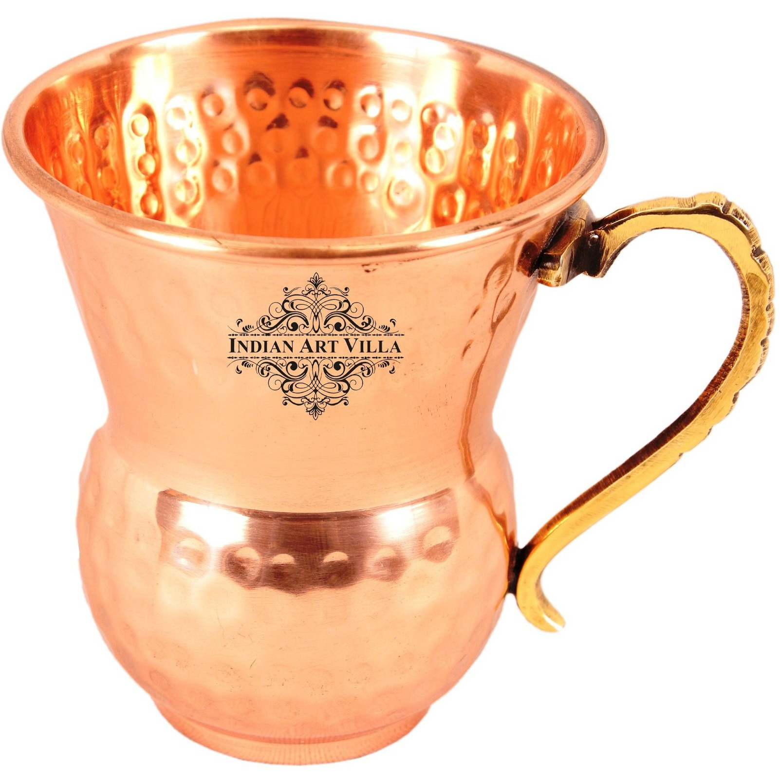 Indian Art Villa Copper Hammered Mathat Glass & Handle 13Oz