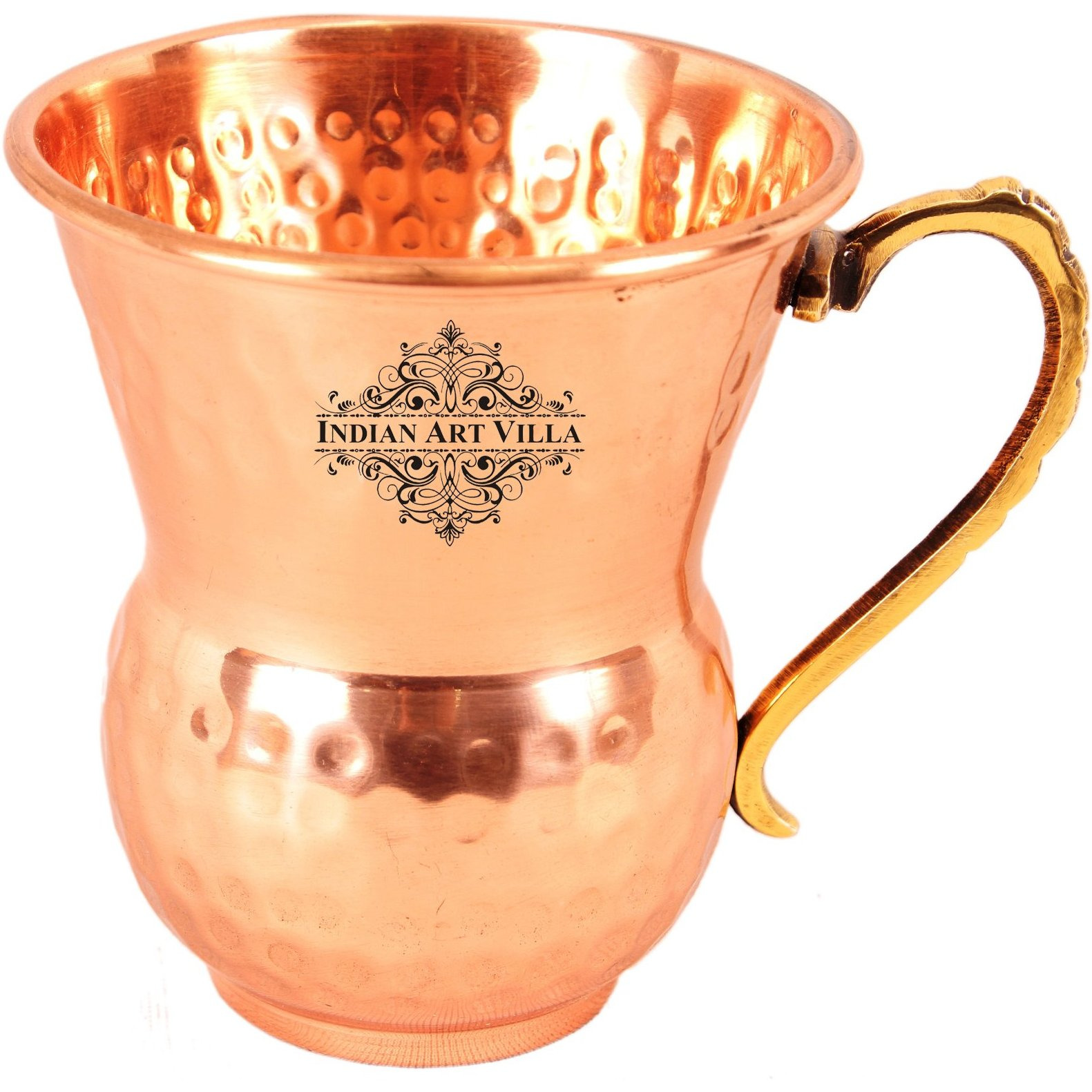 Indian Art Villa Copper Hammered Mathat Glass & Handle 13Oz