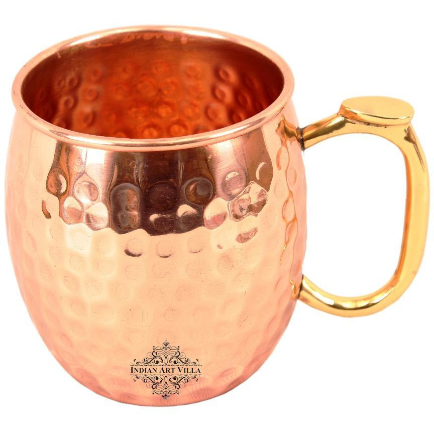 Indian Art Villa Copper Hammered Mug & Brass Thumb Handle 17Oz